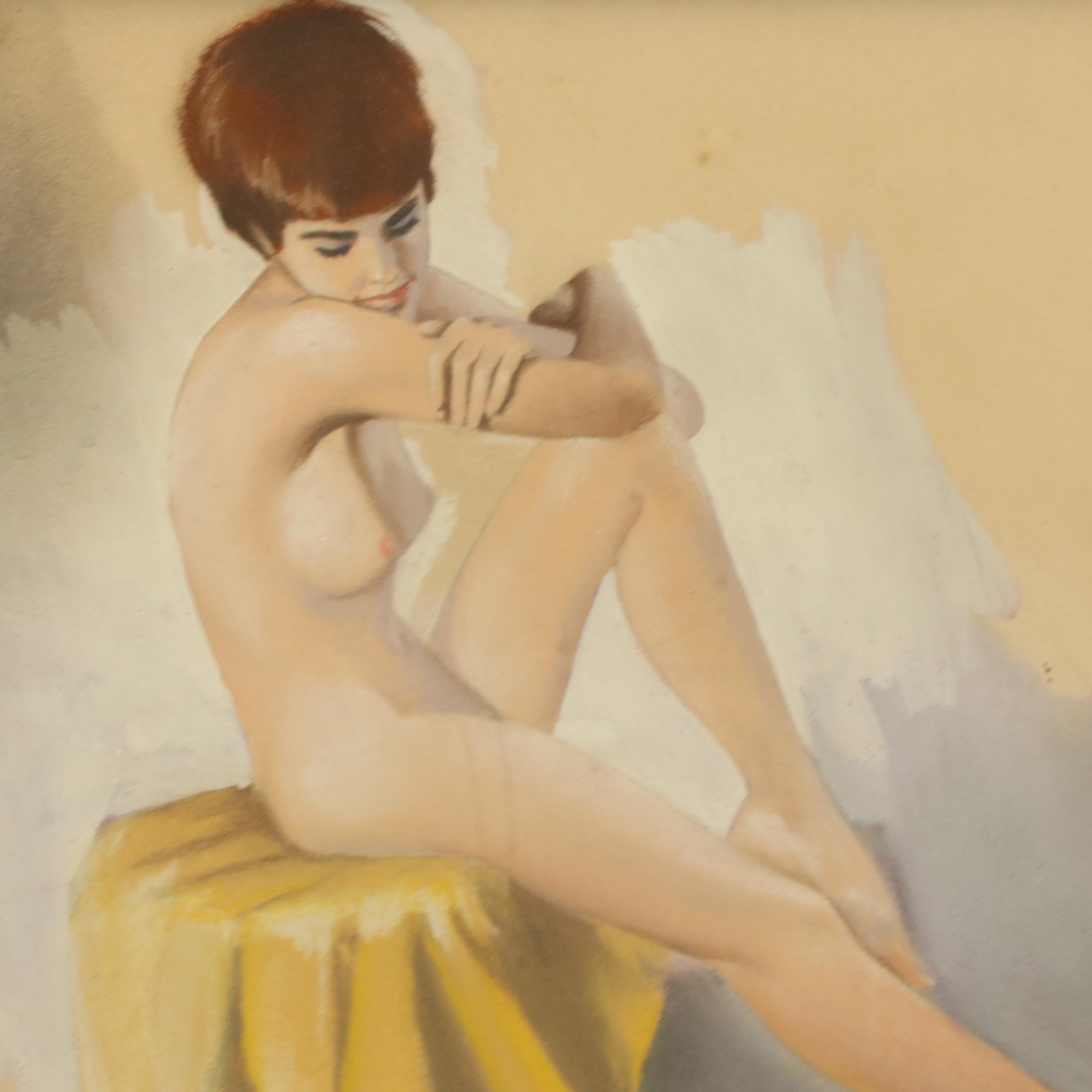 Pin-Up Style Oil Painting of Nude Woman, 20th Century