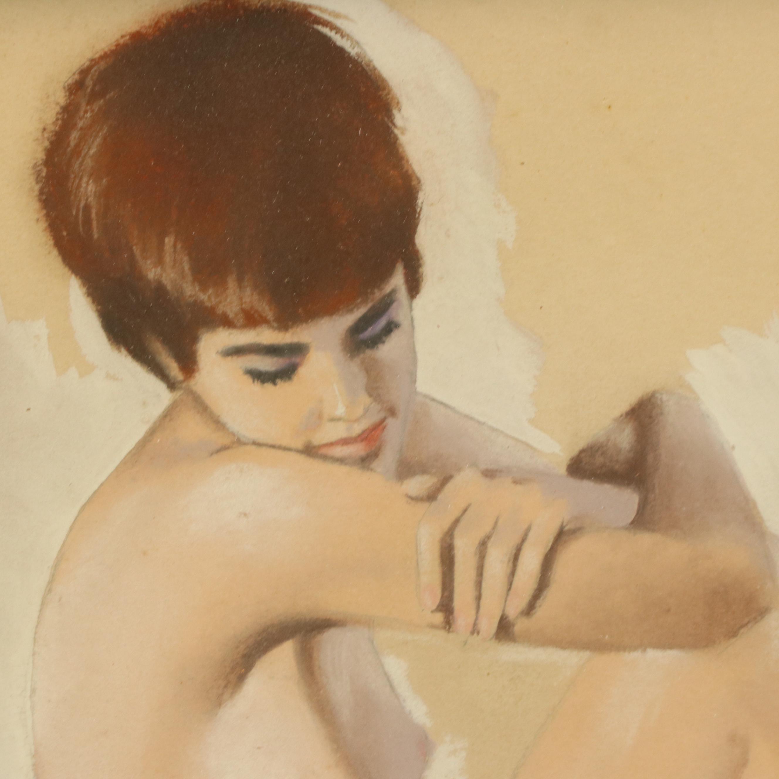 Pin-Up Style Oil Painting of Nude Woman, 20th Century