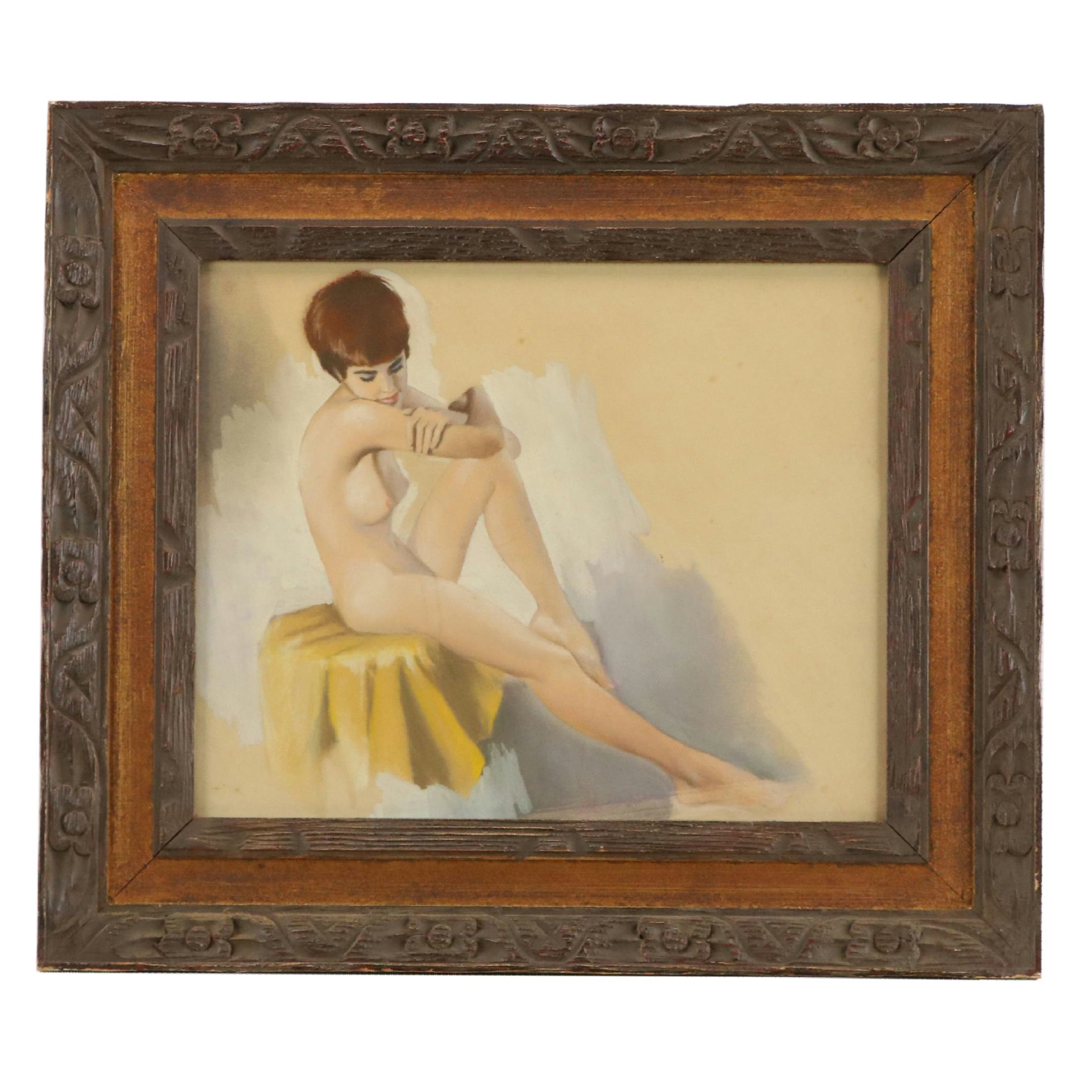 Pin-Up Style Oil Painting of Nude Woman, 20th Century
