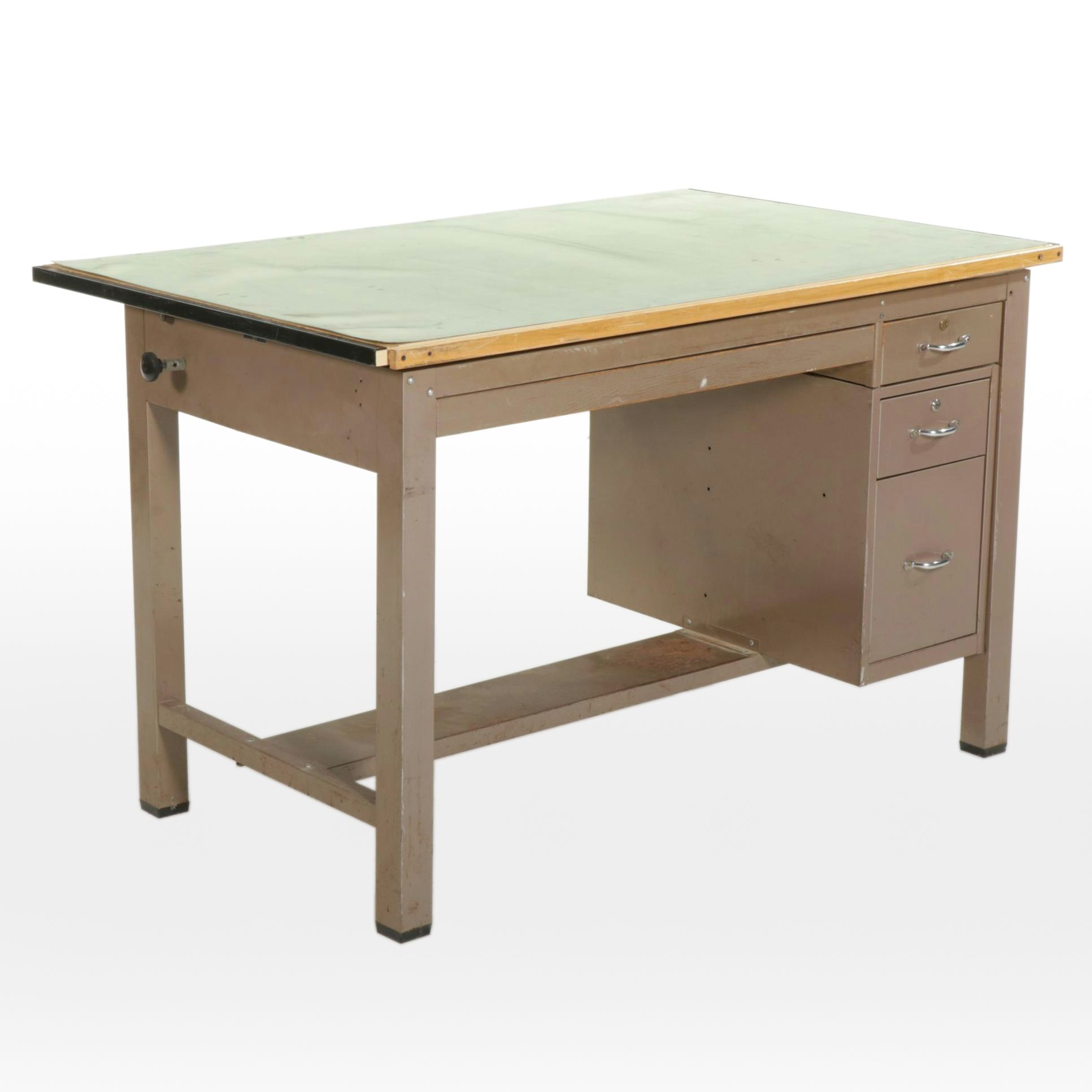 Industrial Drafting Table with Sheet Metal Base, Mid 20th Century