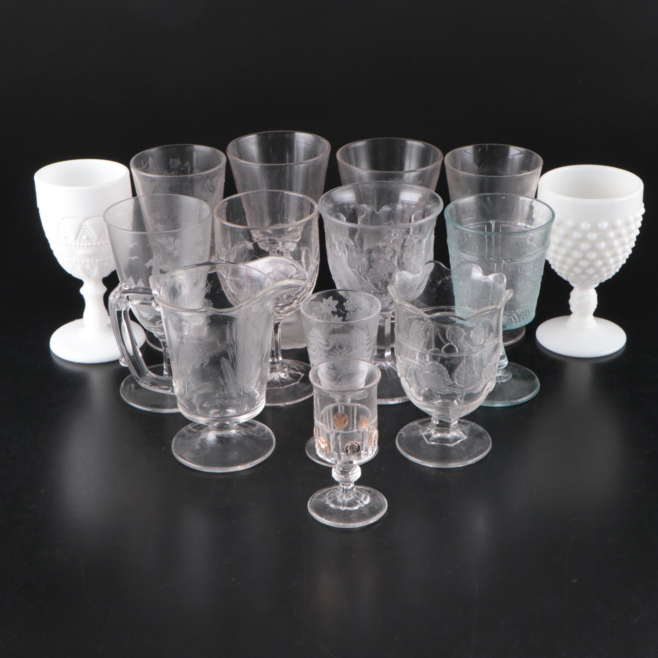 Fenton and Kemple Milk Glass Water Goblets with More Table Accessories