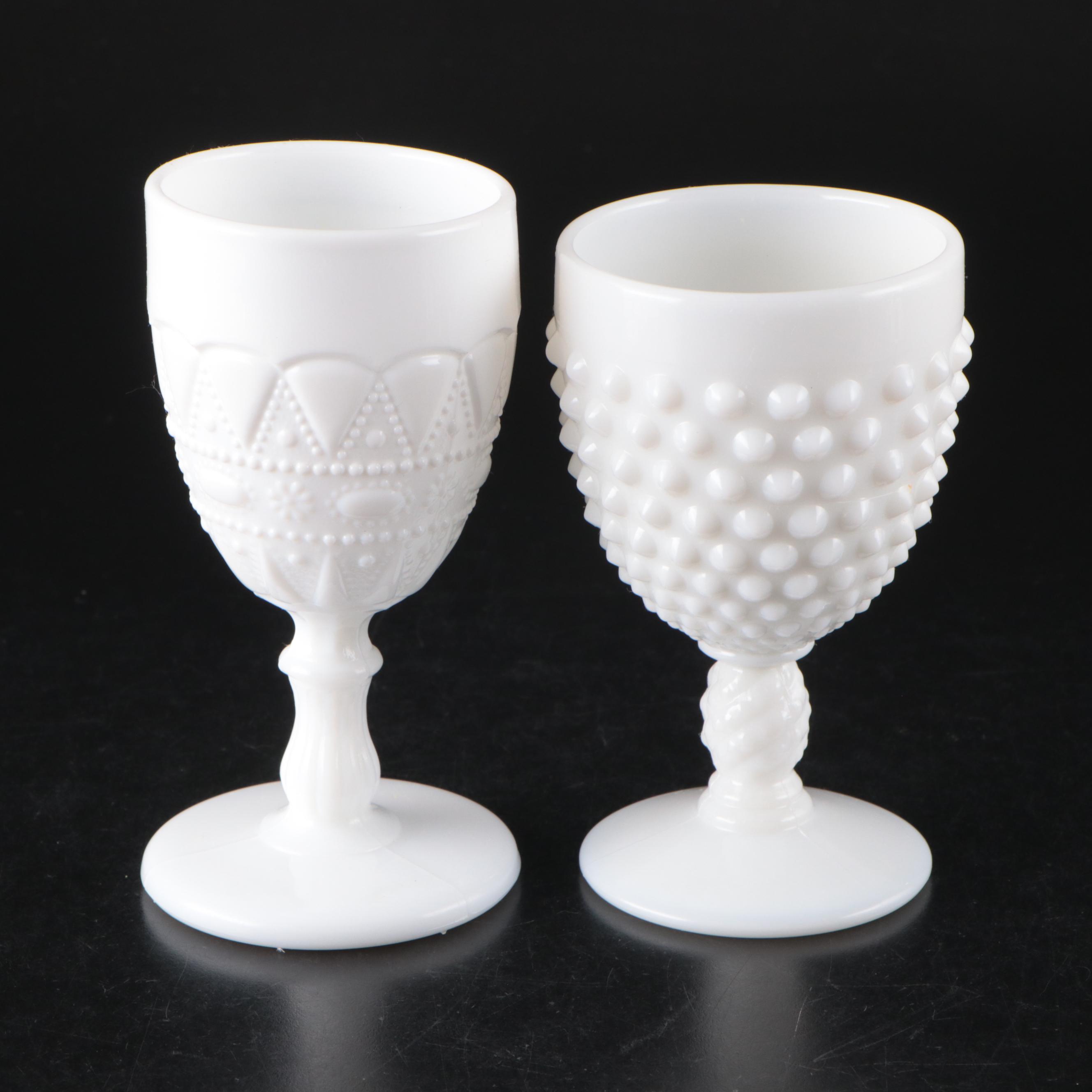Fenton and Kemple Milk Glass Water Goblets with More Table Accessories