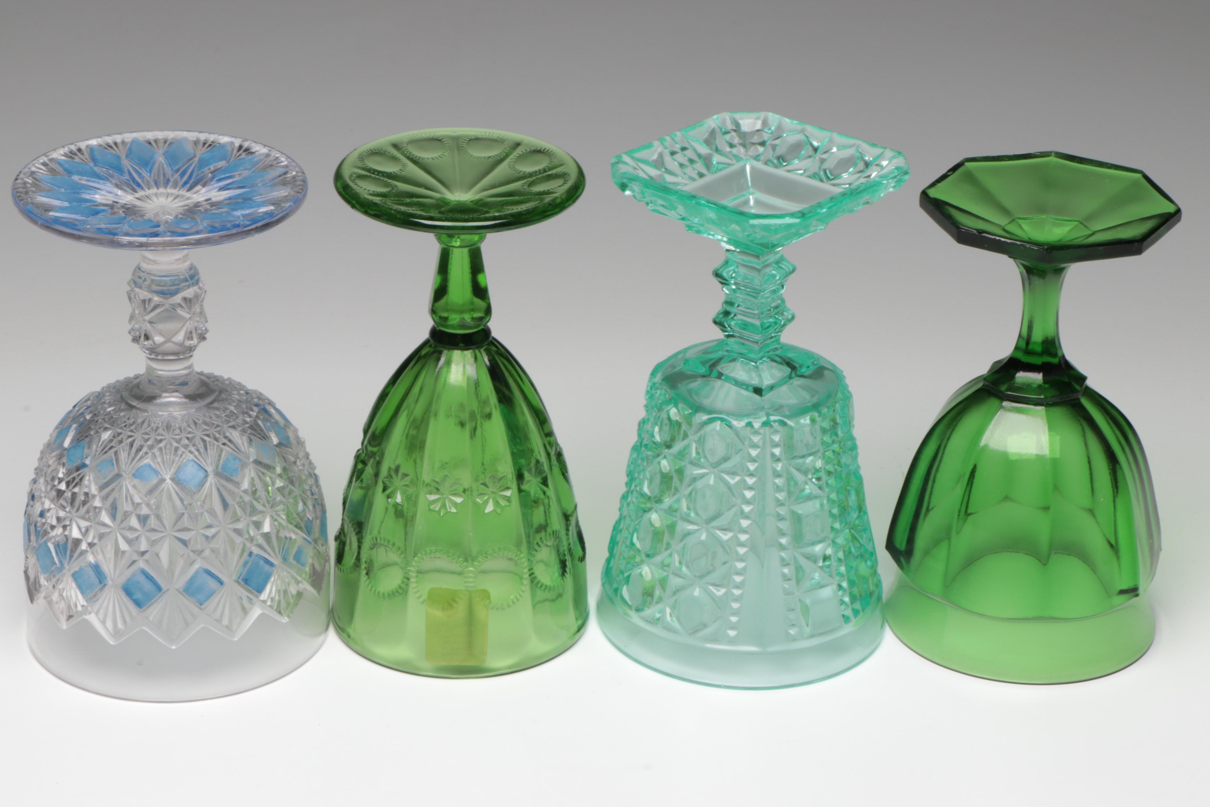 Early American Pressed Glass Style Uranium Glass Water Goblet and More