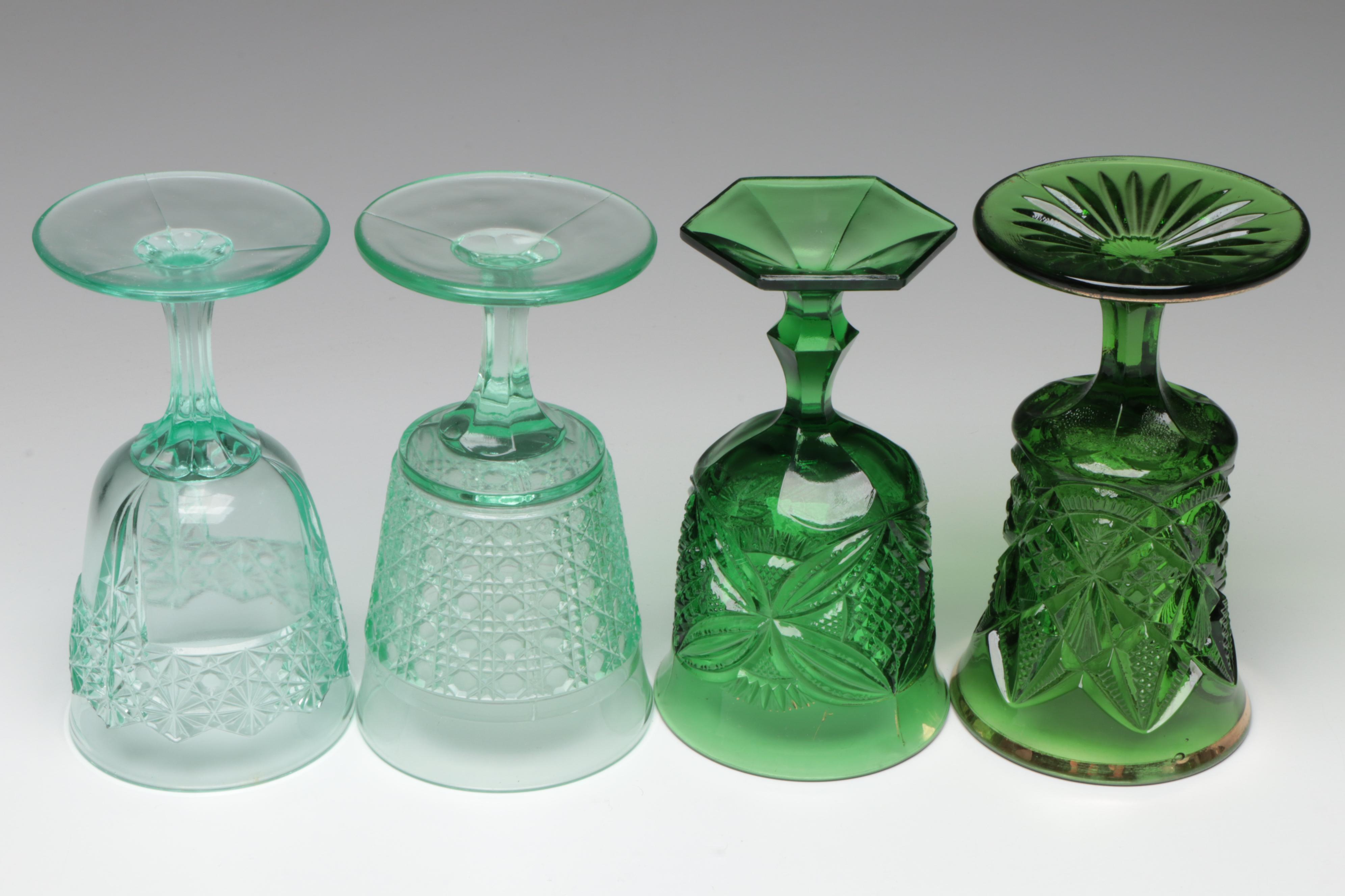 Early American Pressed Glass Style Uranium Glass Water Goblet and More
