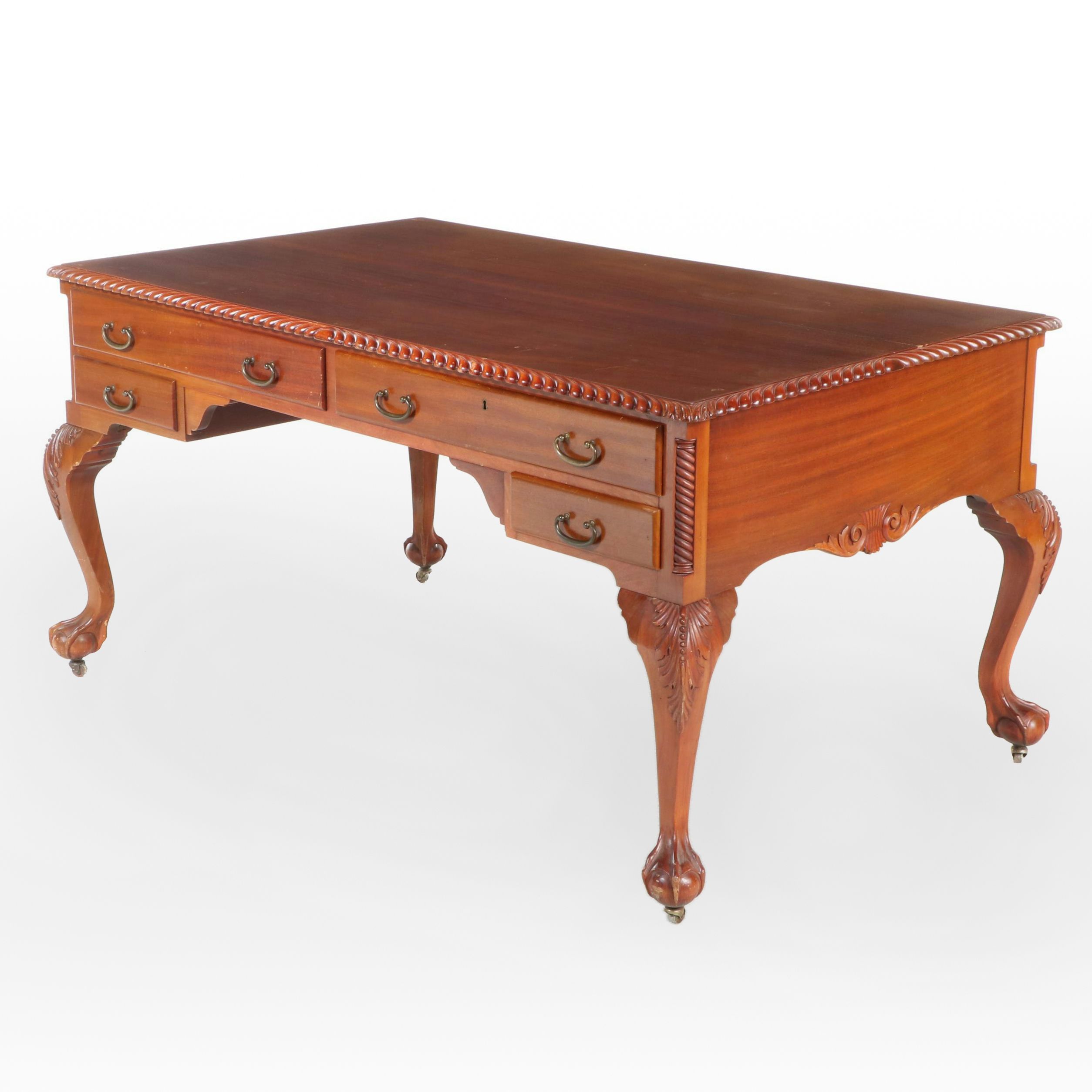 Chippendale Style Mahogany Partner's Writing Table, 20th Century