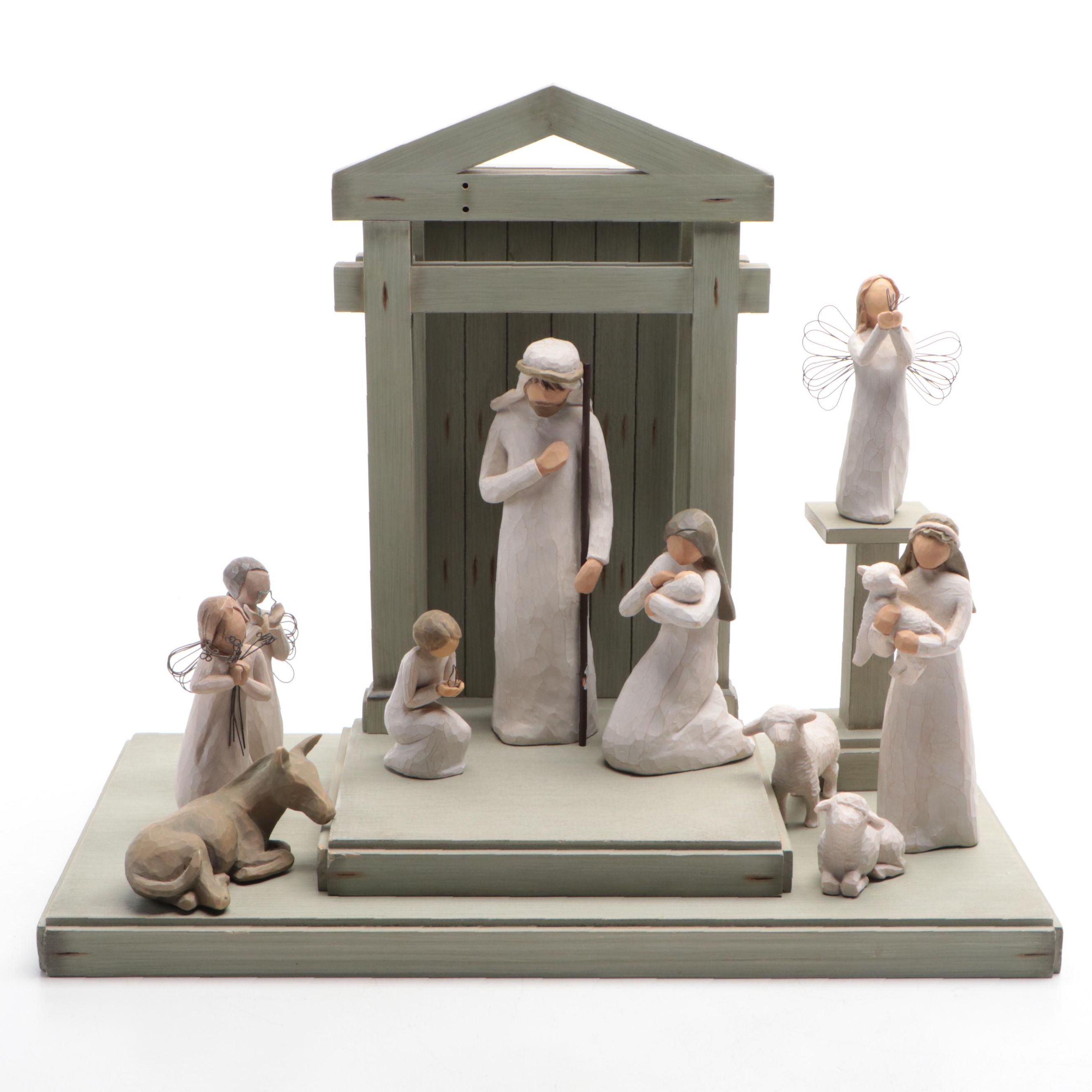 Willow Tree Crèche with Nativity and Other Figurines, 21st Century