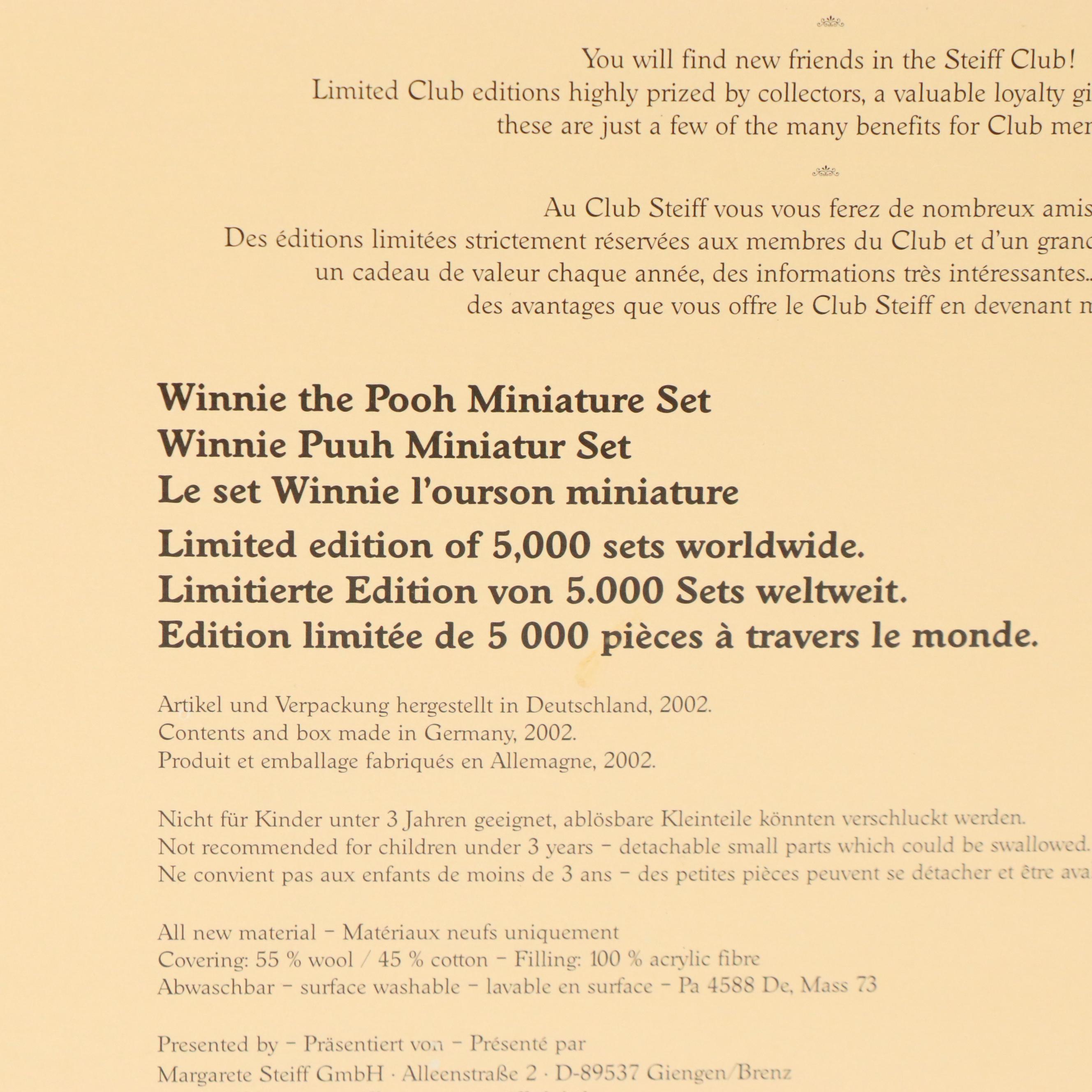 Steiff "Winnie the Pooh" Miniature Set with Winnie The Pooh Ornament