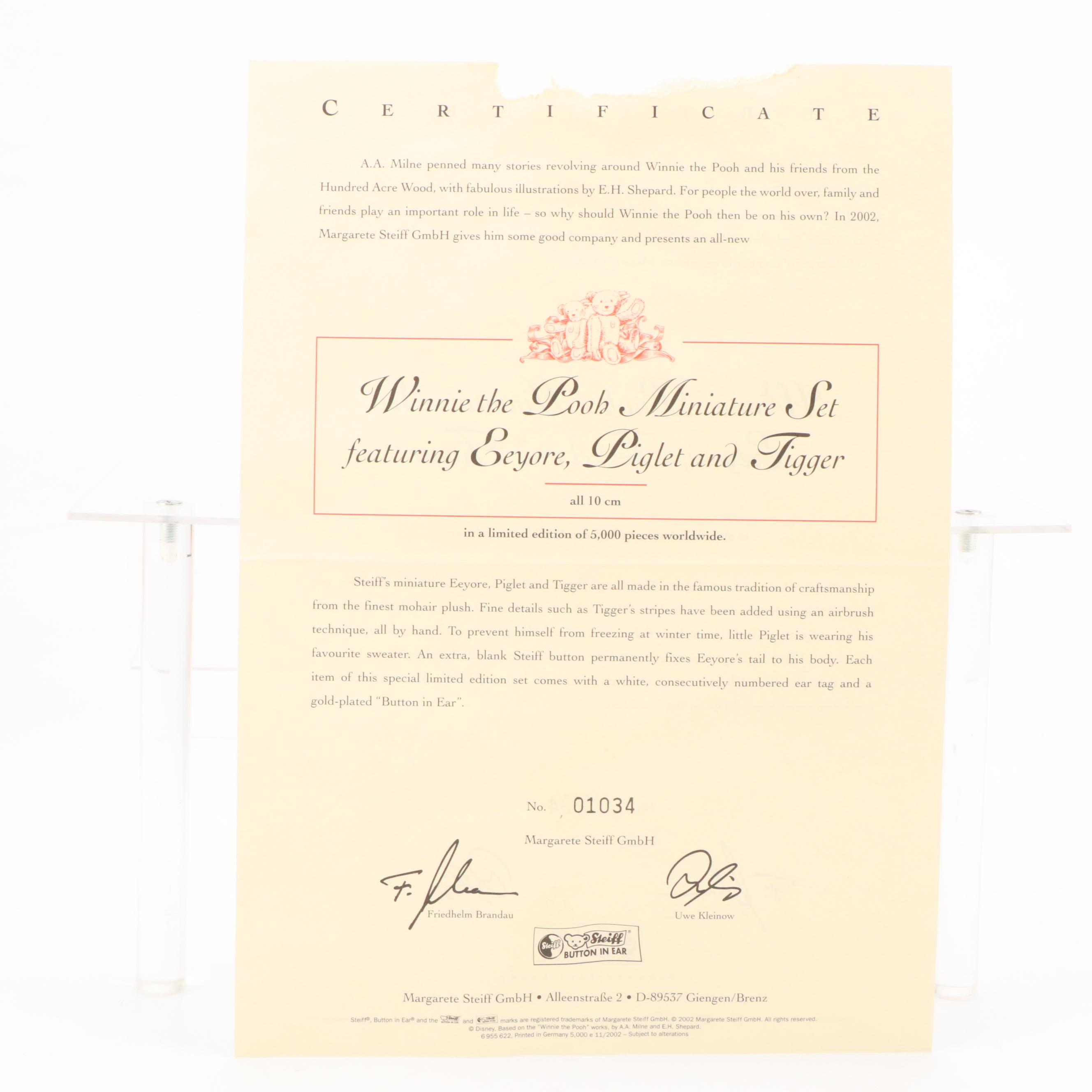 Steiff "Winnie the Pooh" Miniature Set with Winnie The Pooh Ornament