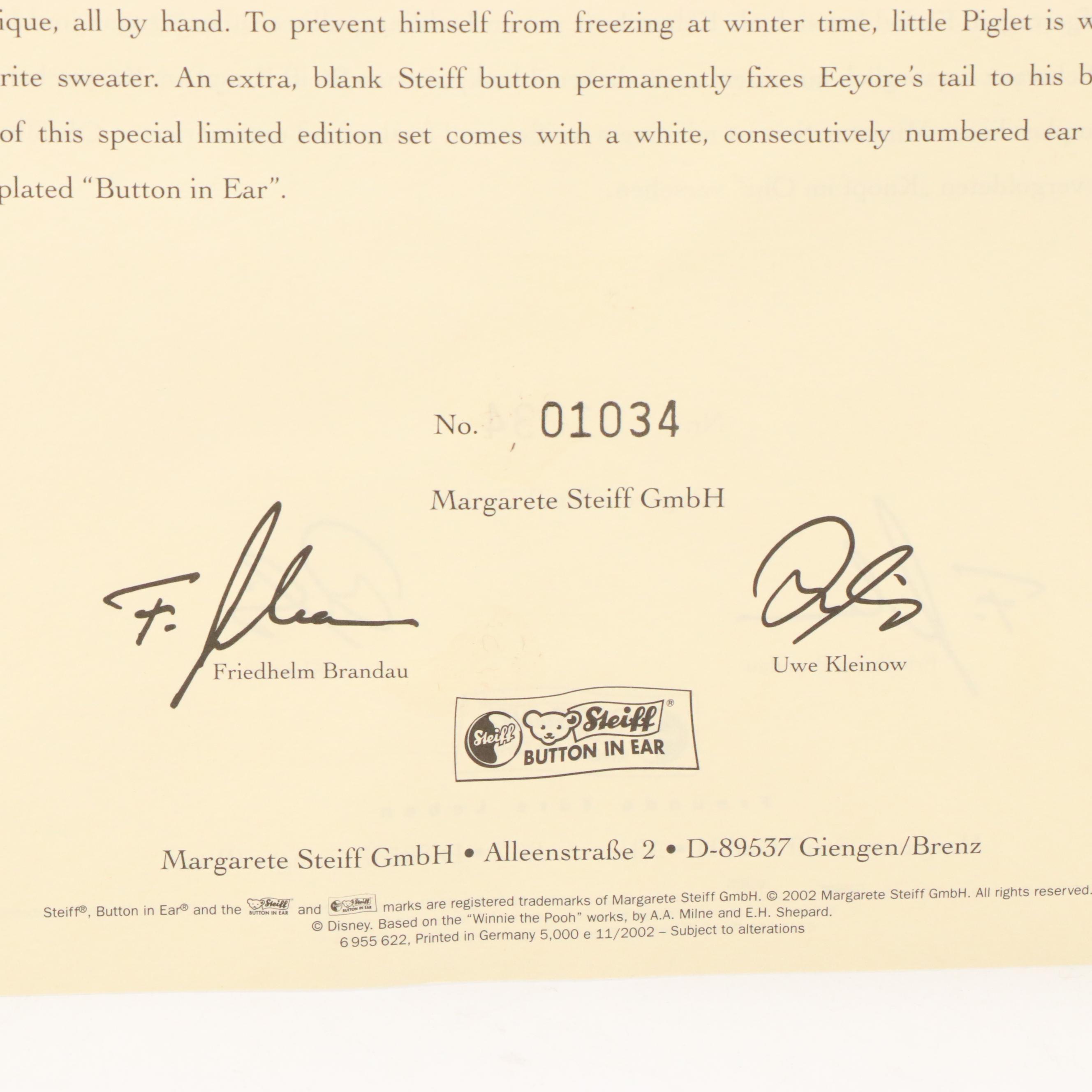 Steiff "Winnie the Pooh" Miniature Set with Winnie The Pooh Ornament