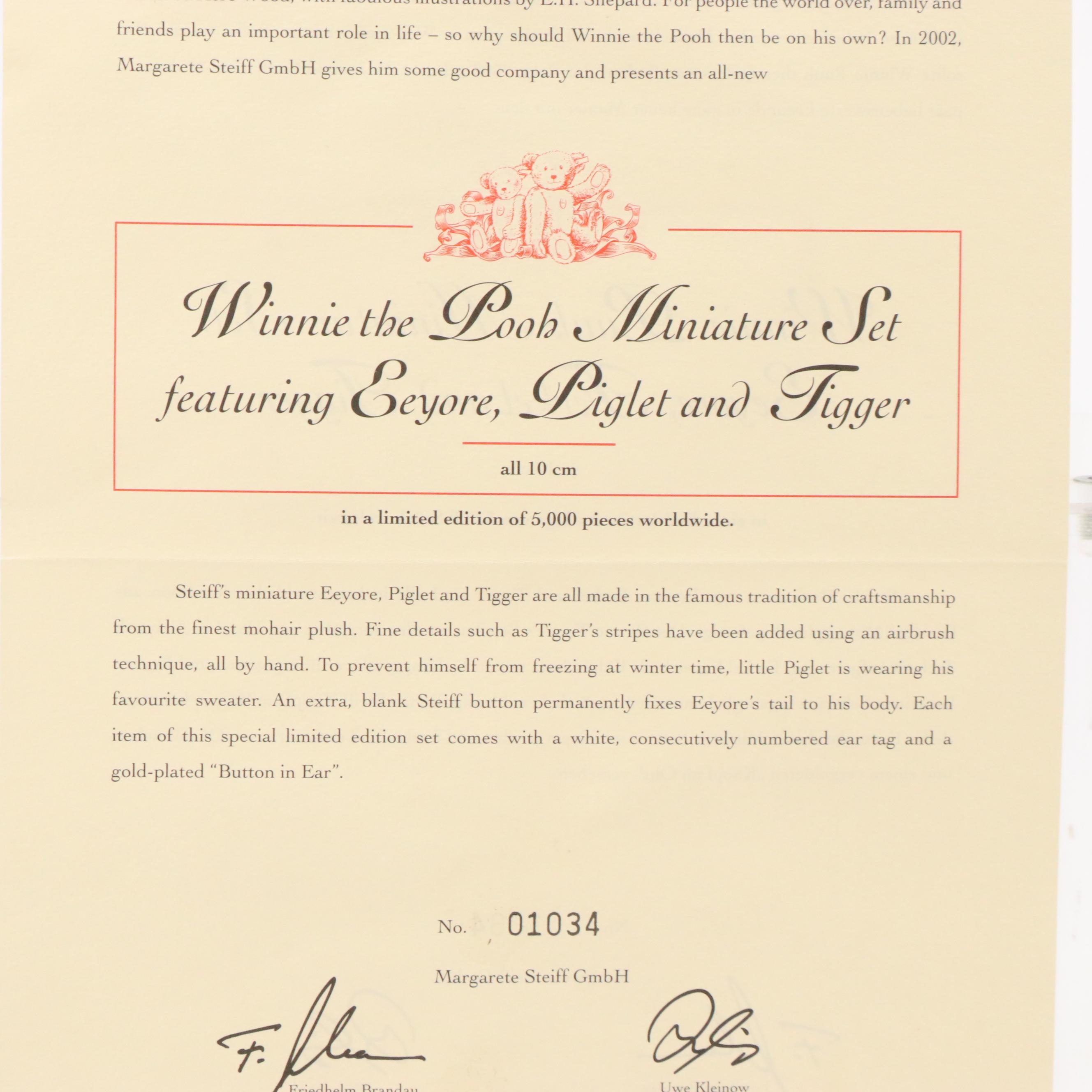 Steiff "Winnie the Pooh" Miniature Set with Winnie The Pooh Ornament