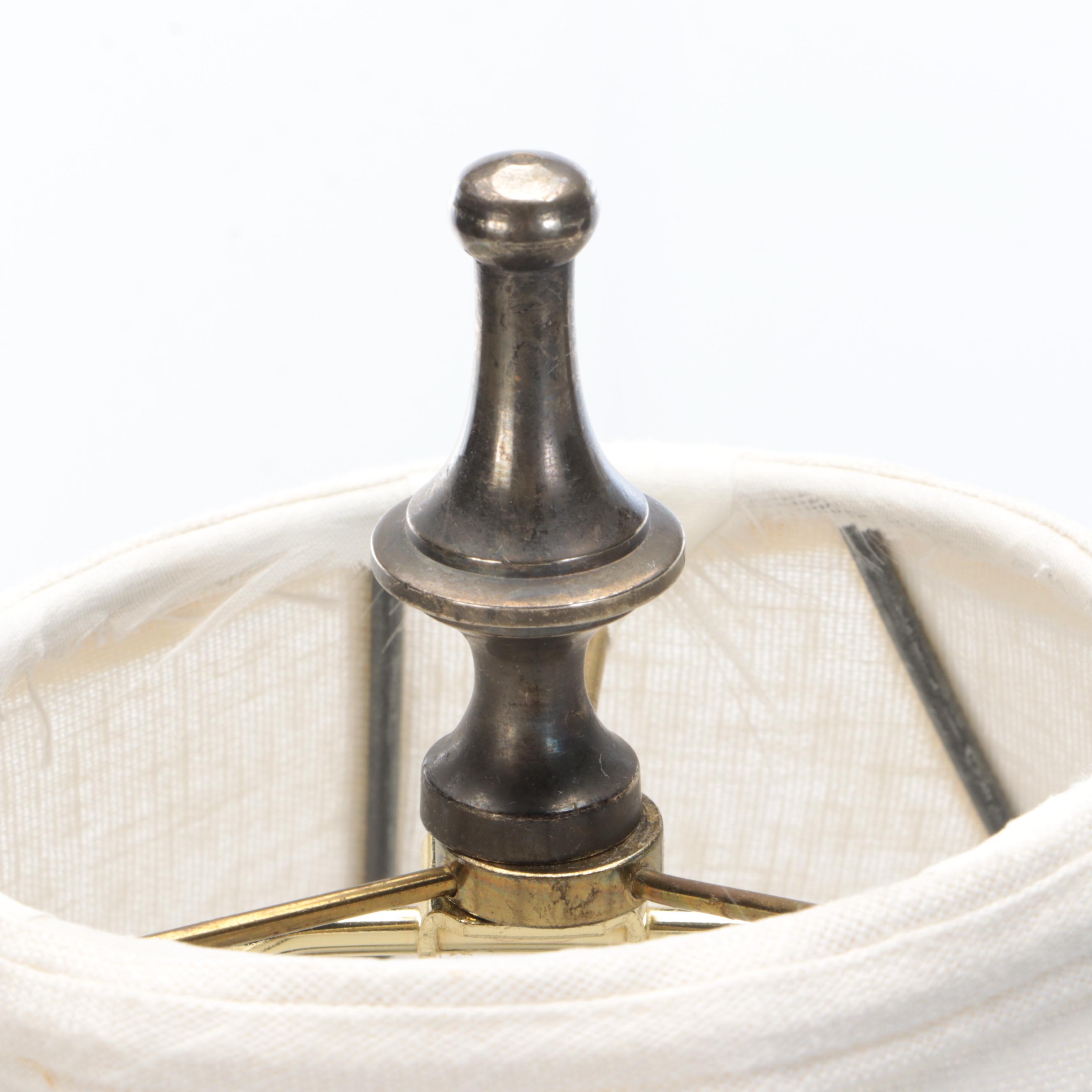 Currey & Co. Aesthetic Style Silver Plate Trophy Table Lamp & Linen Shade