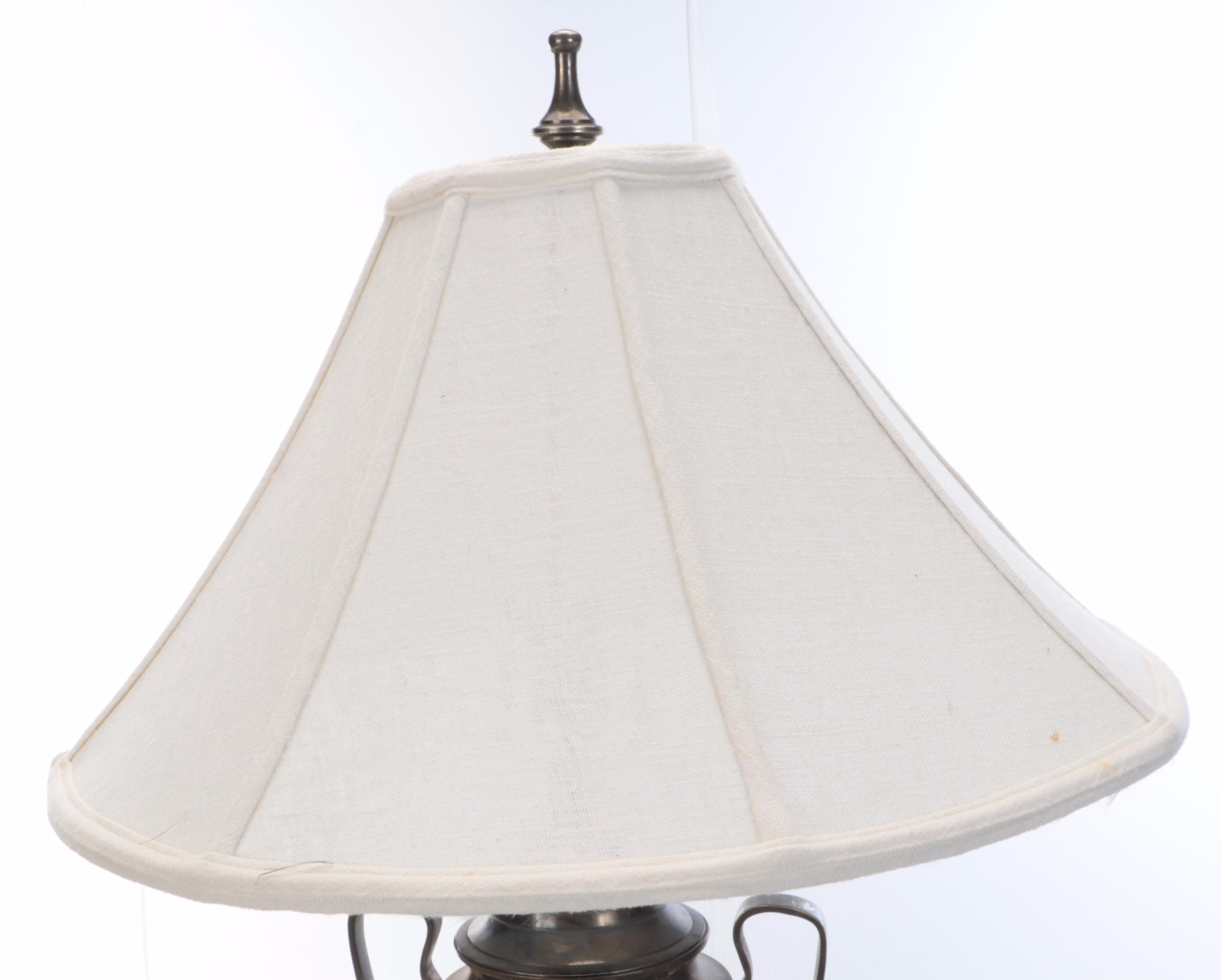 Currey & Co. Aesthetic Style Silver Plate Trophy Table Lamp & Linen Shade
