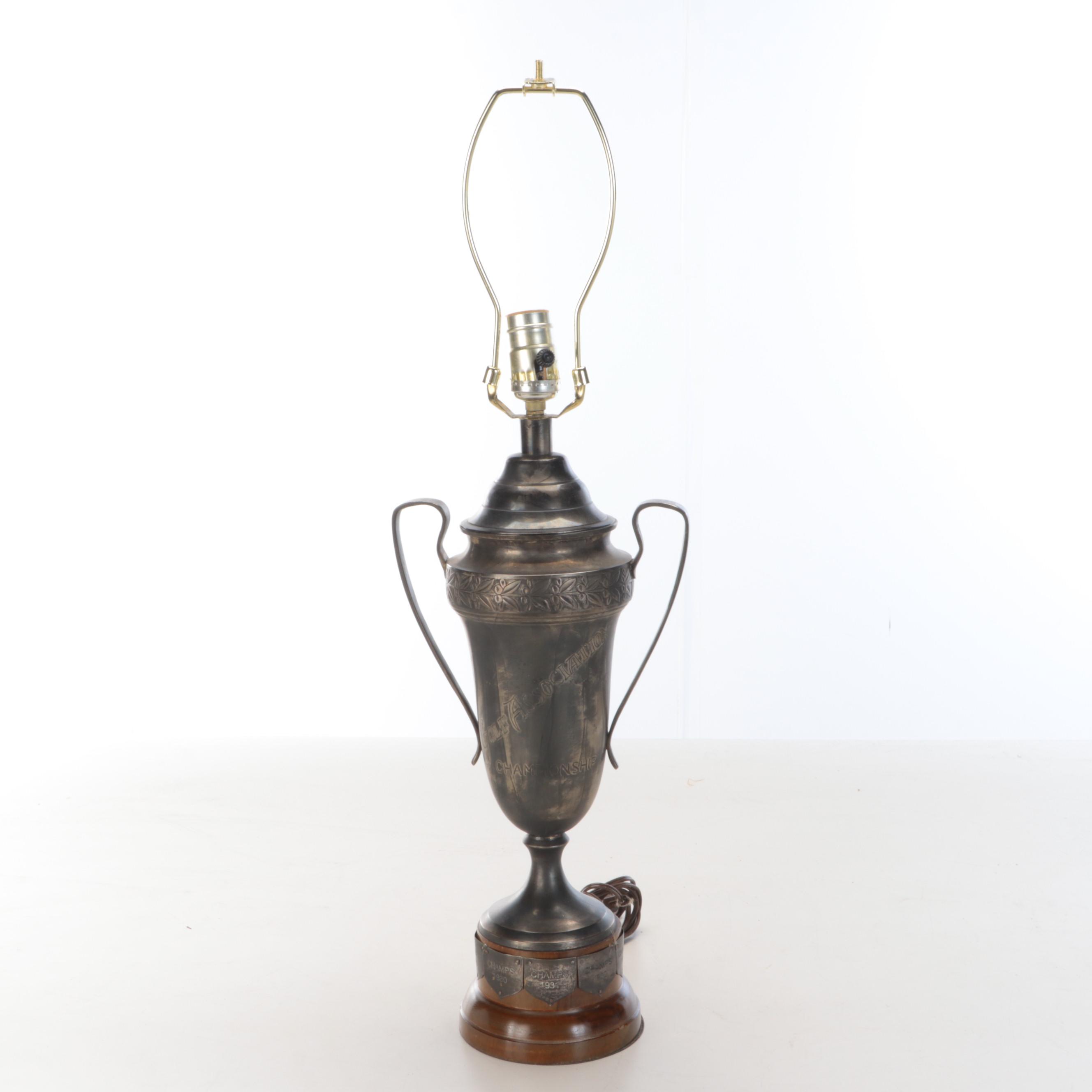 Currey & Co. Aesthetic Style Silver Plate Trophy Table Lamp & Linen Shade