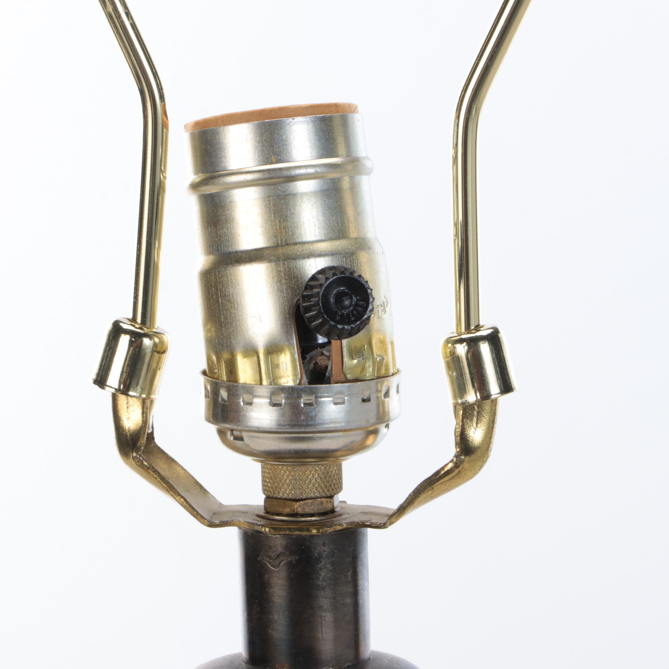 Currey & Co. Aesthetic Style Silver Plate Trophy Table Lamp & Linen Shade