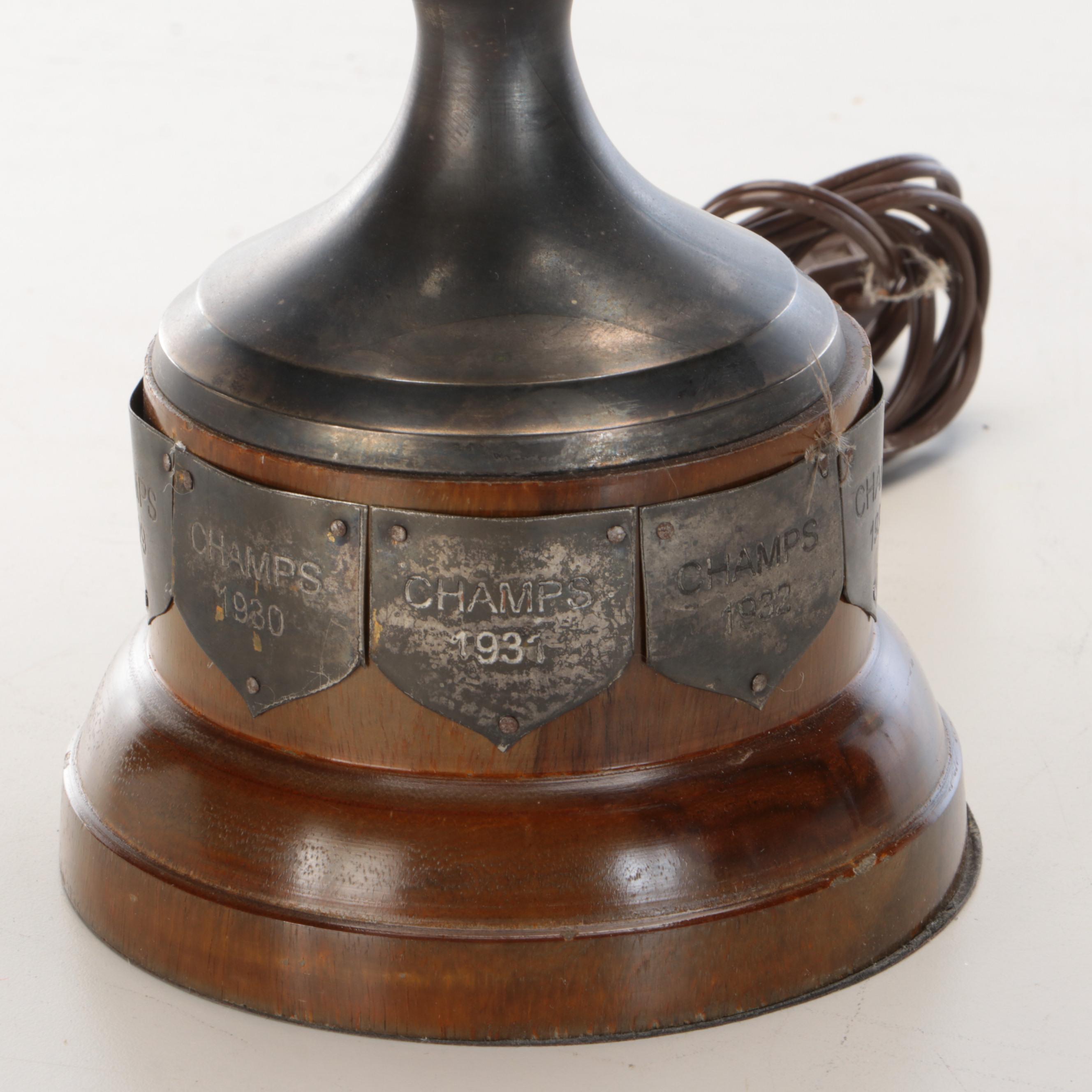 Currey & Co. Aesthetic Style Silver Plate Trophy Table Lamp & Linen Shade