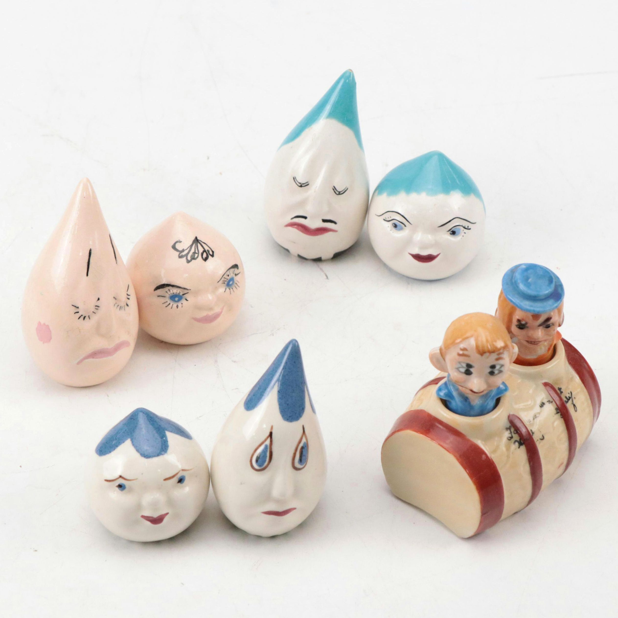 Nodder Salt and Pepper Shakers with Vallona Starr Drip and Drop Shaker Sets