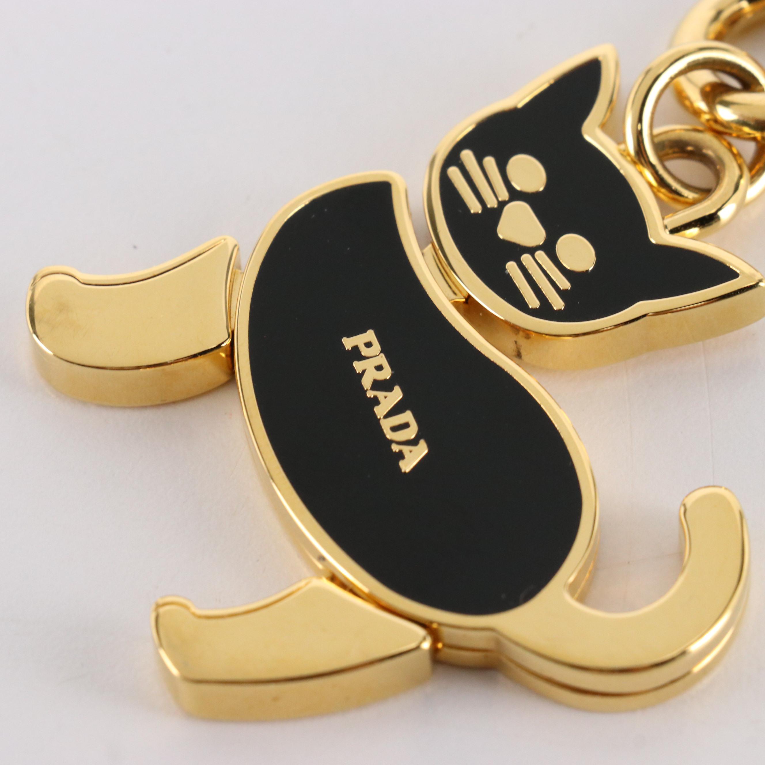 Prada Enamel Black Cat Keychain in Box