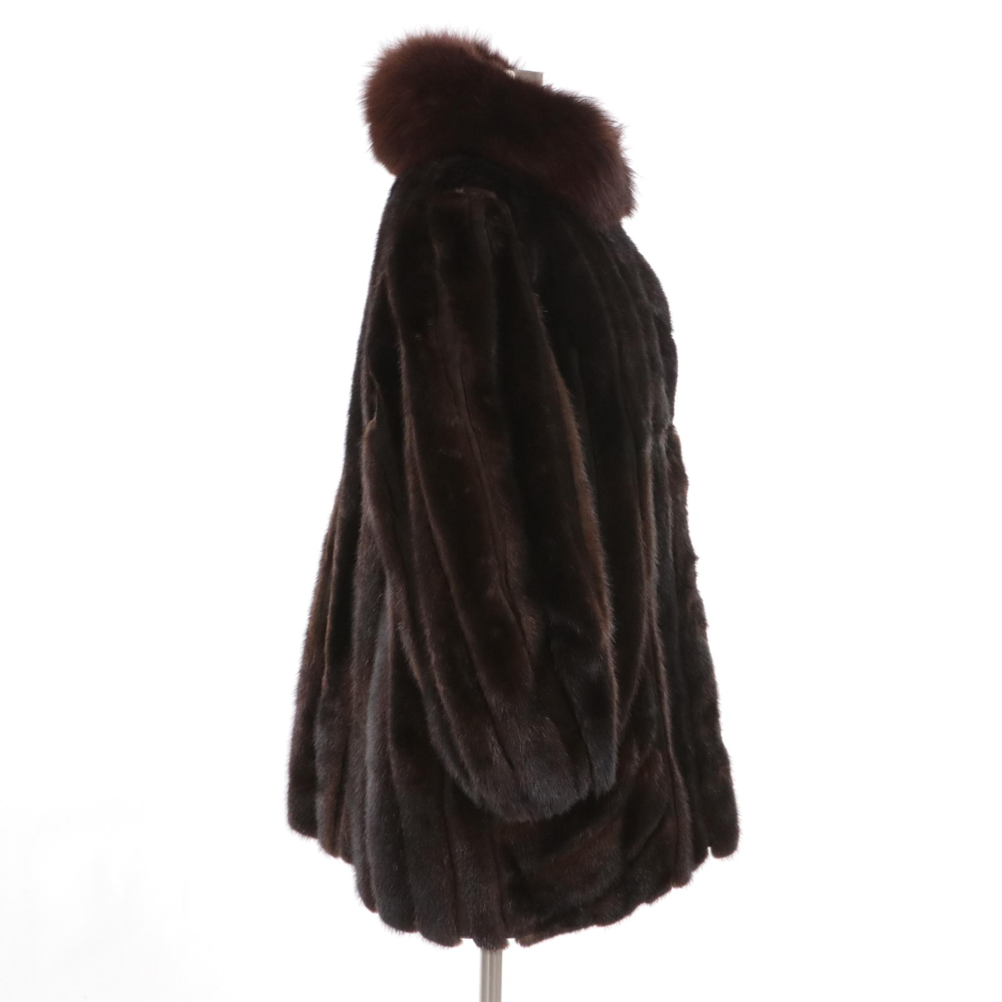Mink Fur and Suede Stroller with Fox Fur Collar
