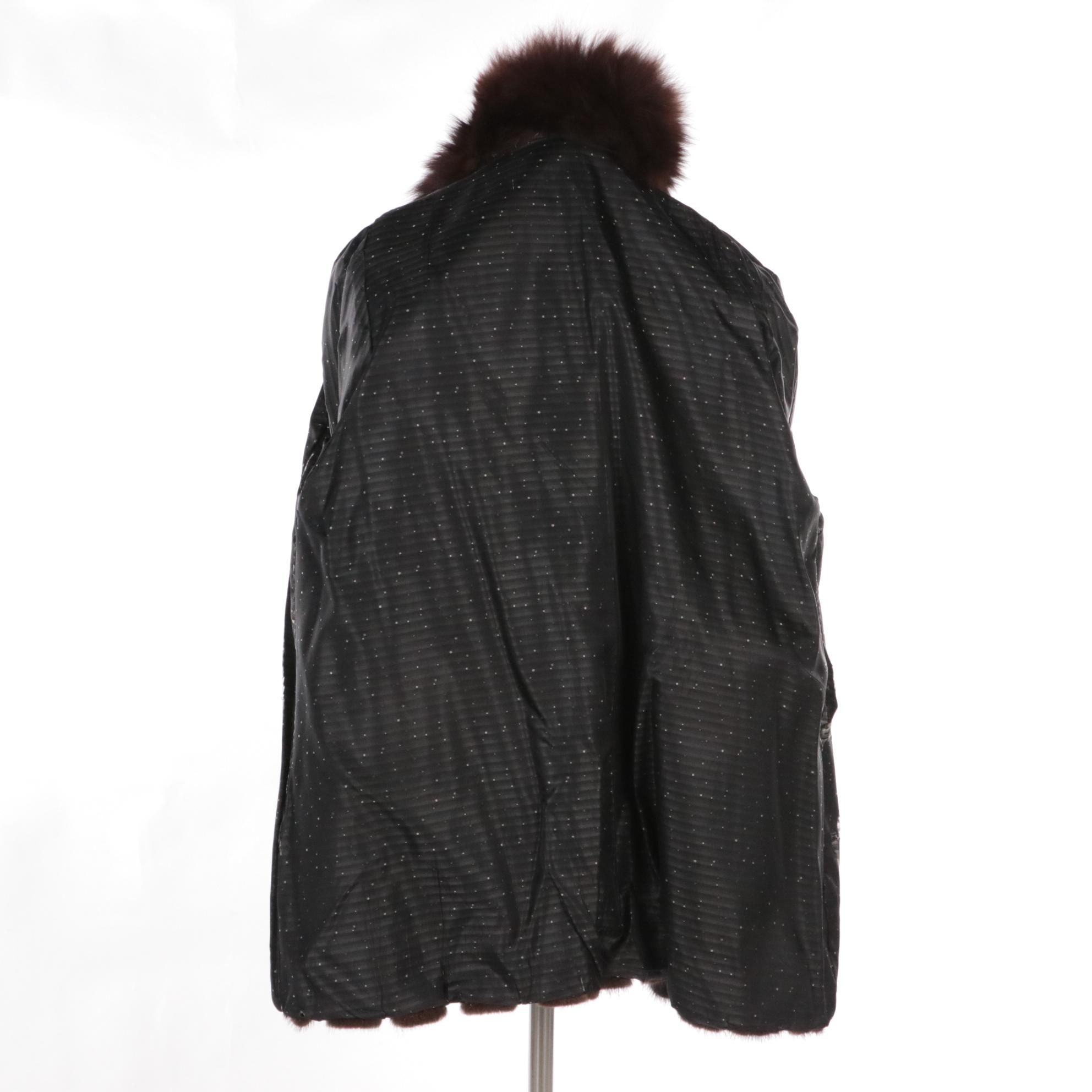 Mink Fur and Suede Stroller with Fox Fur Collar