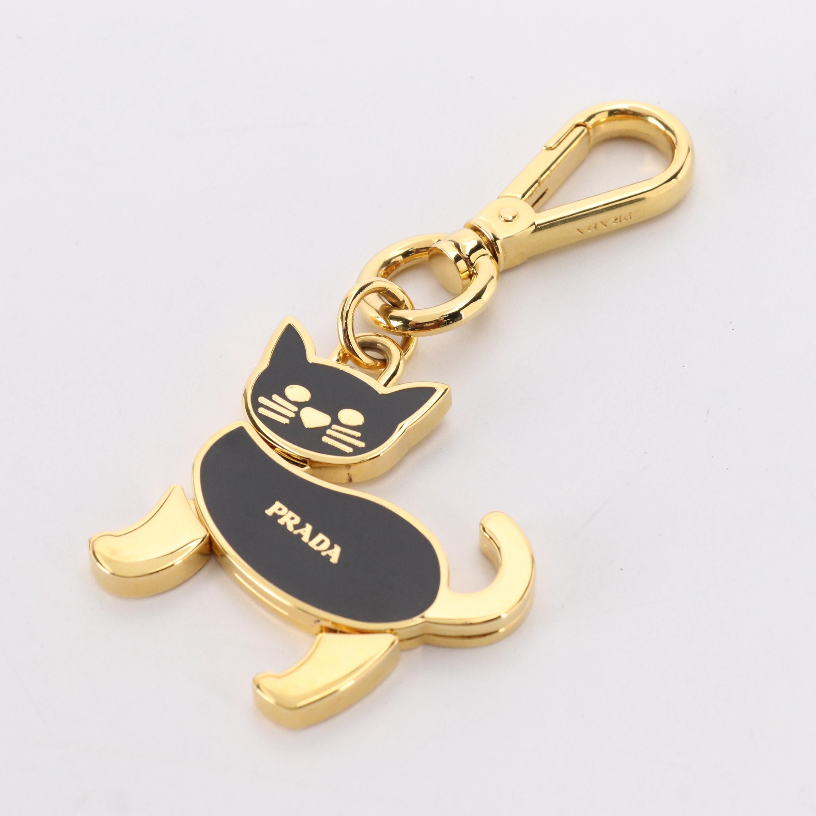 Prada Enamel Black Cat Keychain in Box