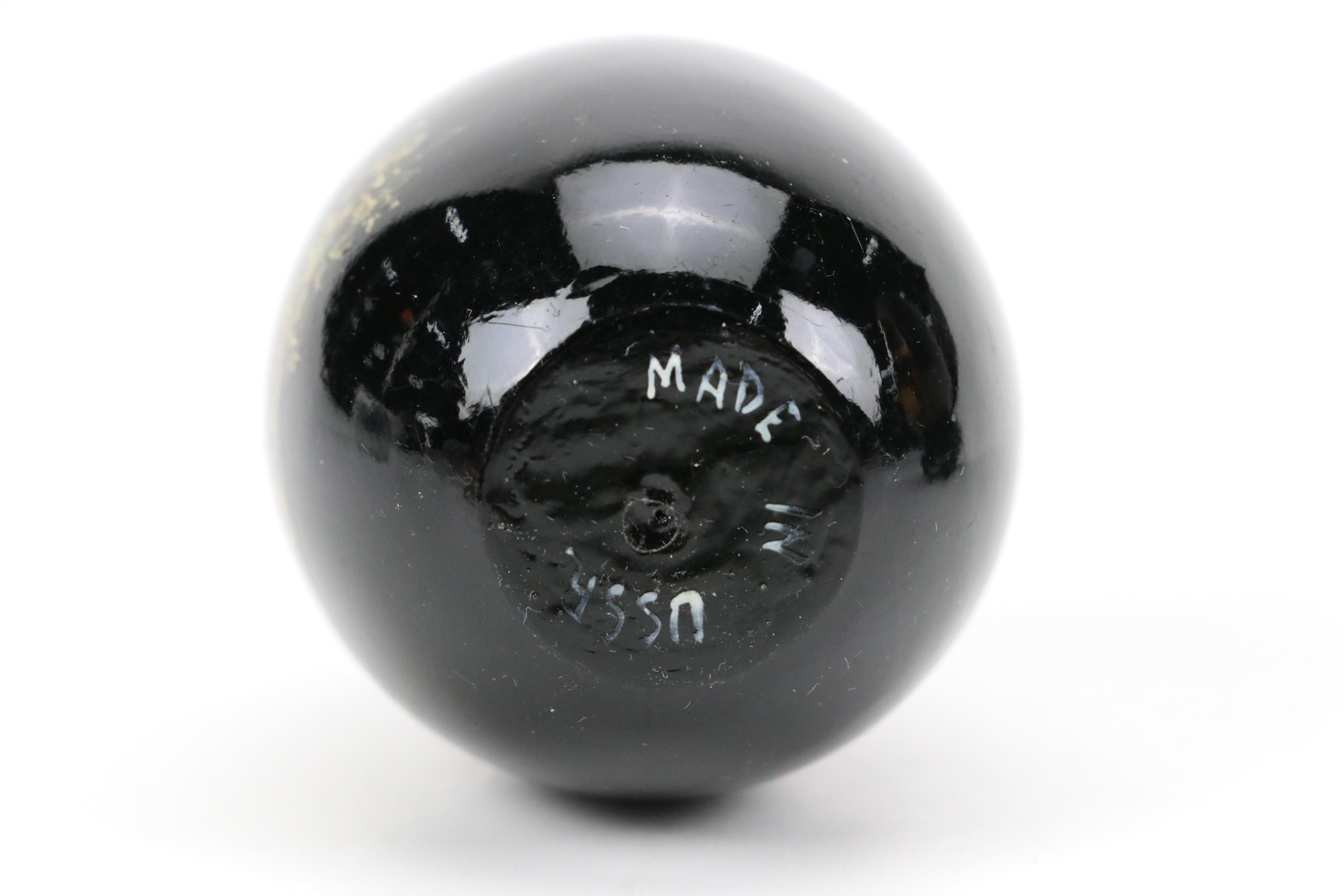 Russian Kholuy Lacquerware Box and Other Russian Lacquerware Eggs on Stands