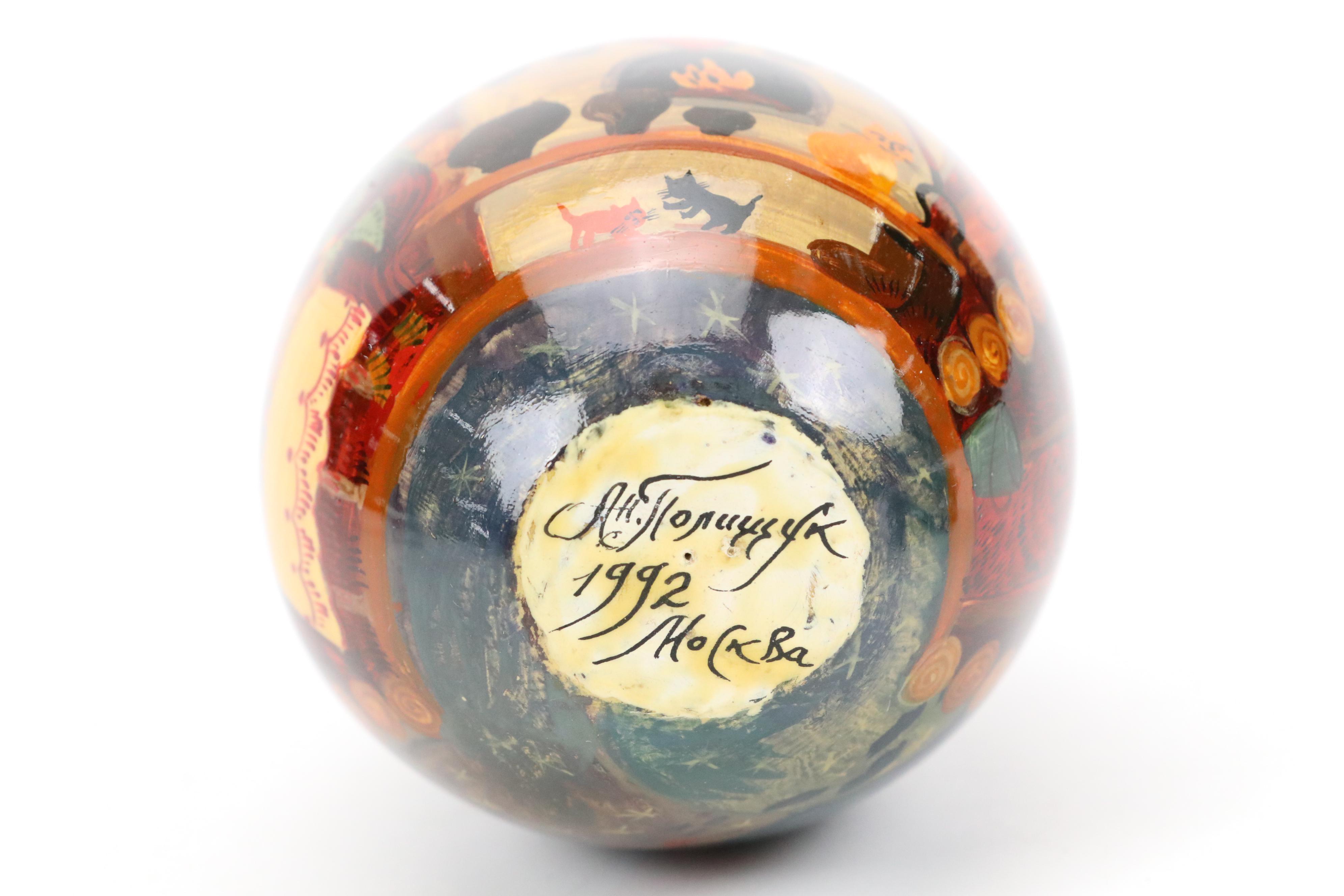 Russian Kholuy Lacquerware Box and Other Russian Lacquerware Eggs on Stands