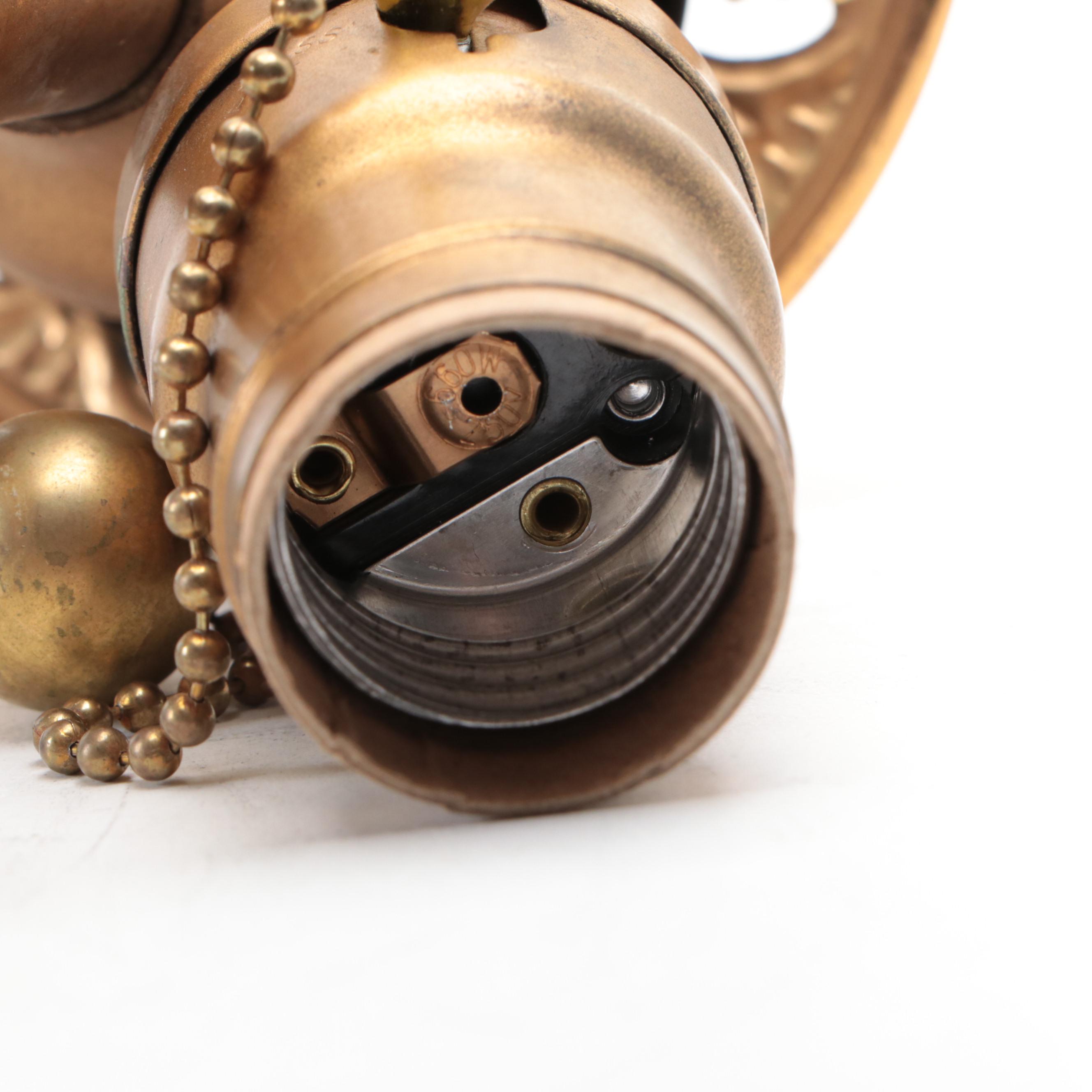 Hand-Painted Faux Stained Glass Shade with Gilt Metal Lamp Base