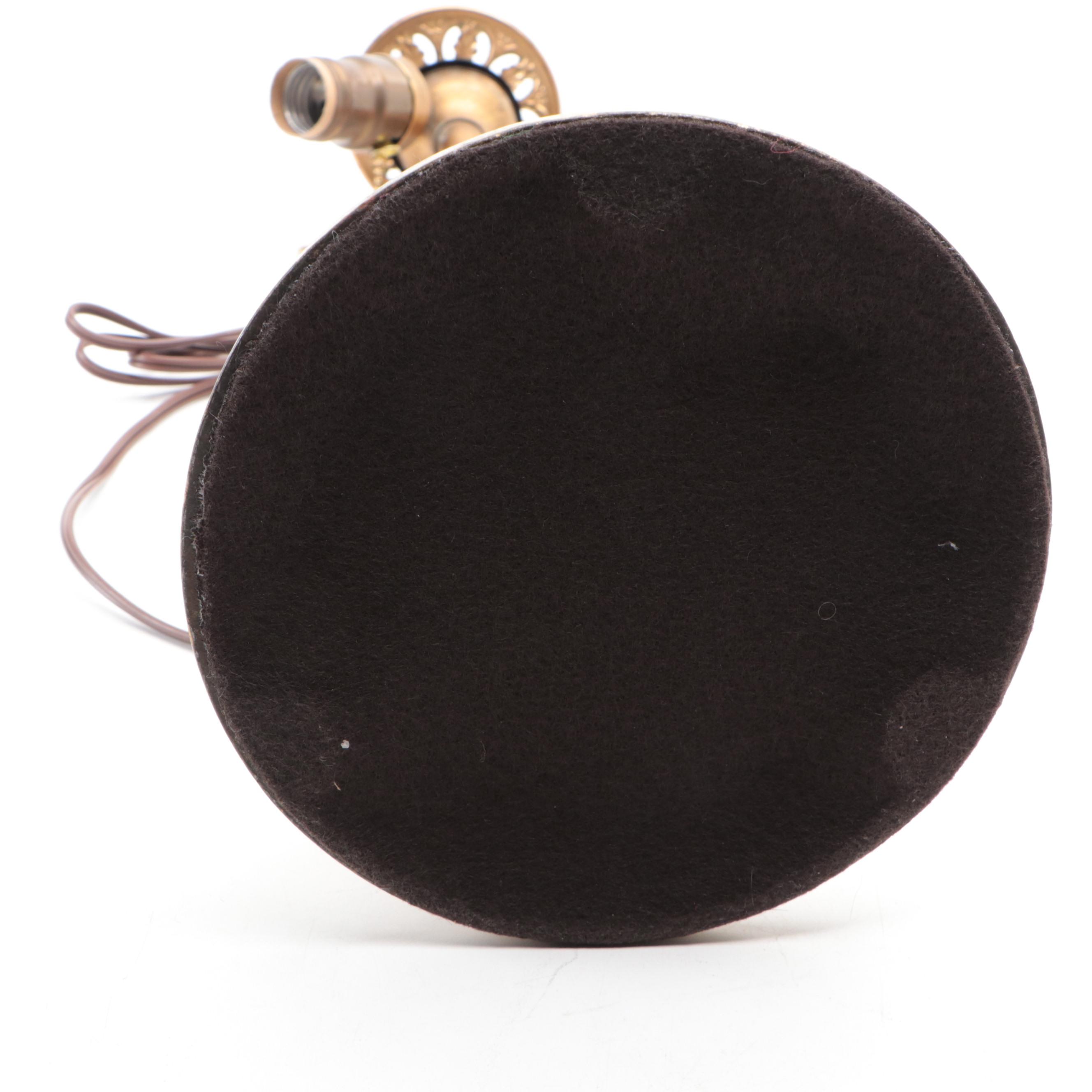 Hand-Painted Faux Stained Glass Shade with Gilt Metal Lamp Base