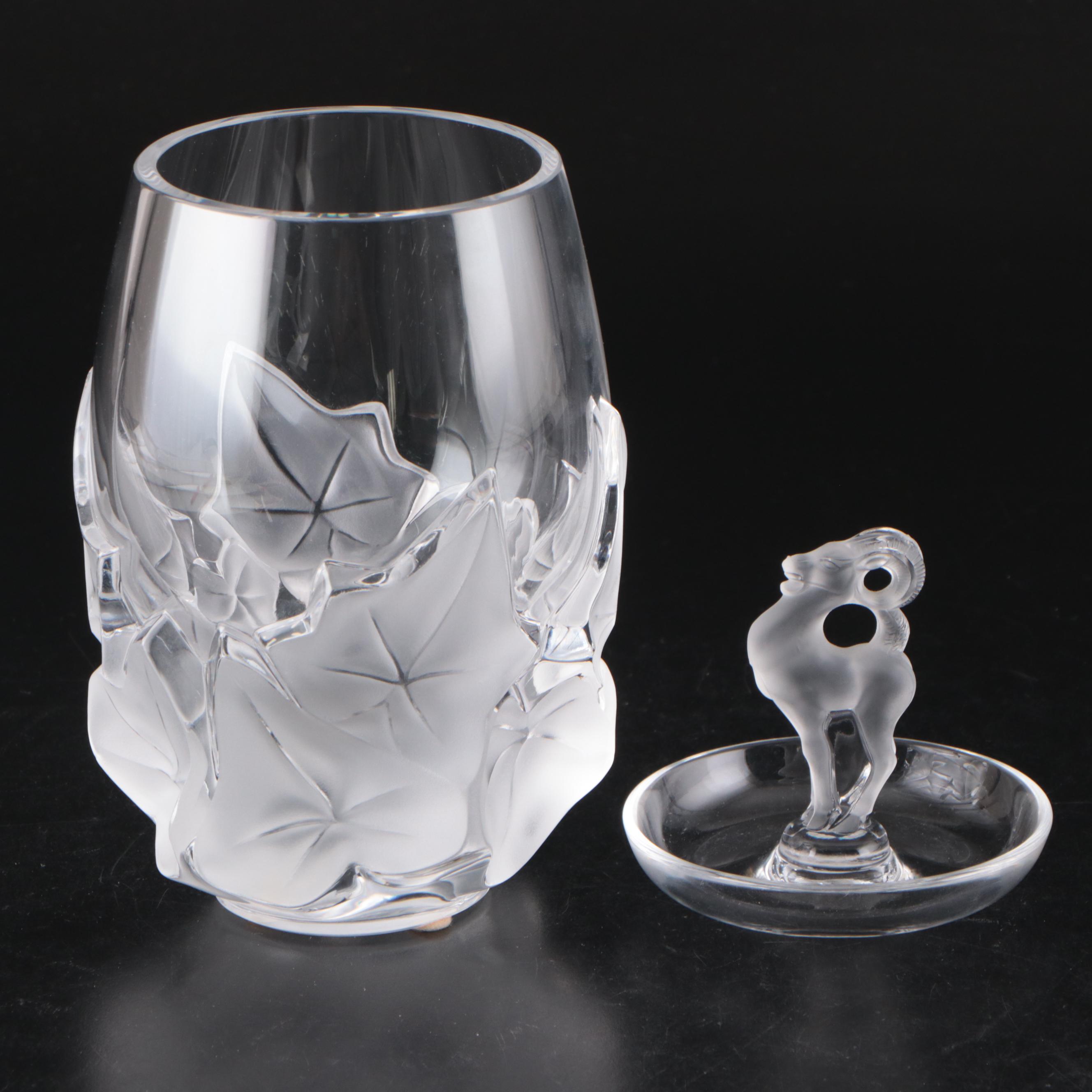 Lalique "Hedera" Crystal Vase and "Bestia" Crystal Pin Tray