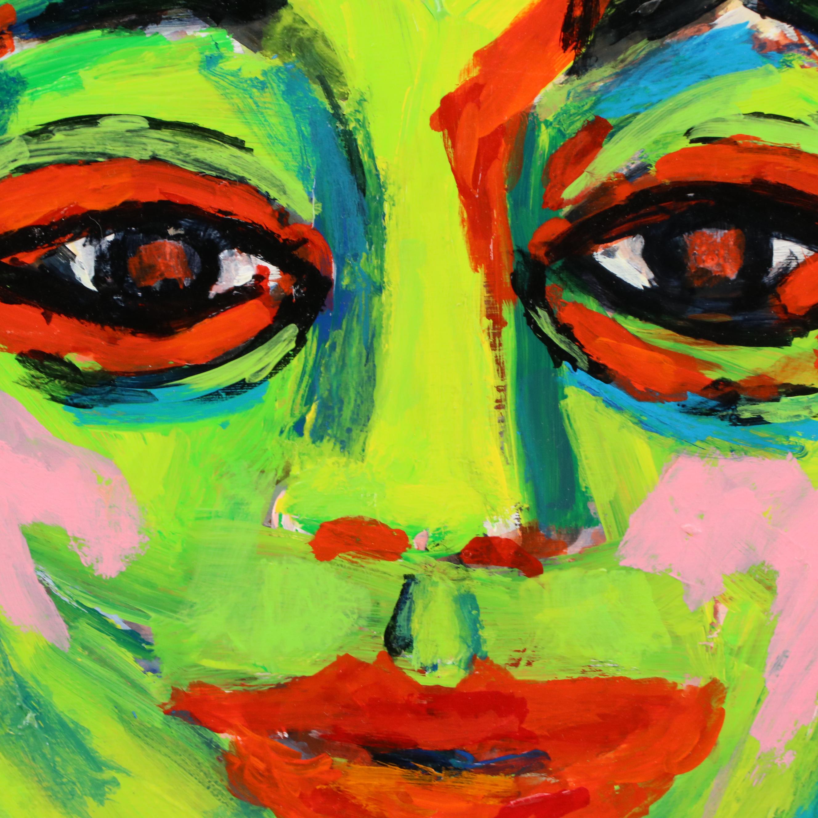 Gwen Doppler Abstract Acrylic Portrait Painting "Green Lady," 1998