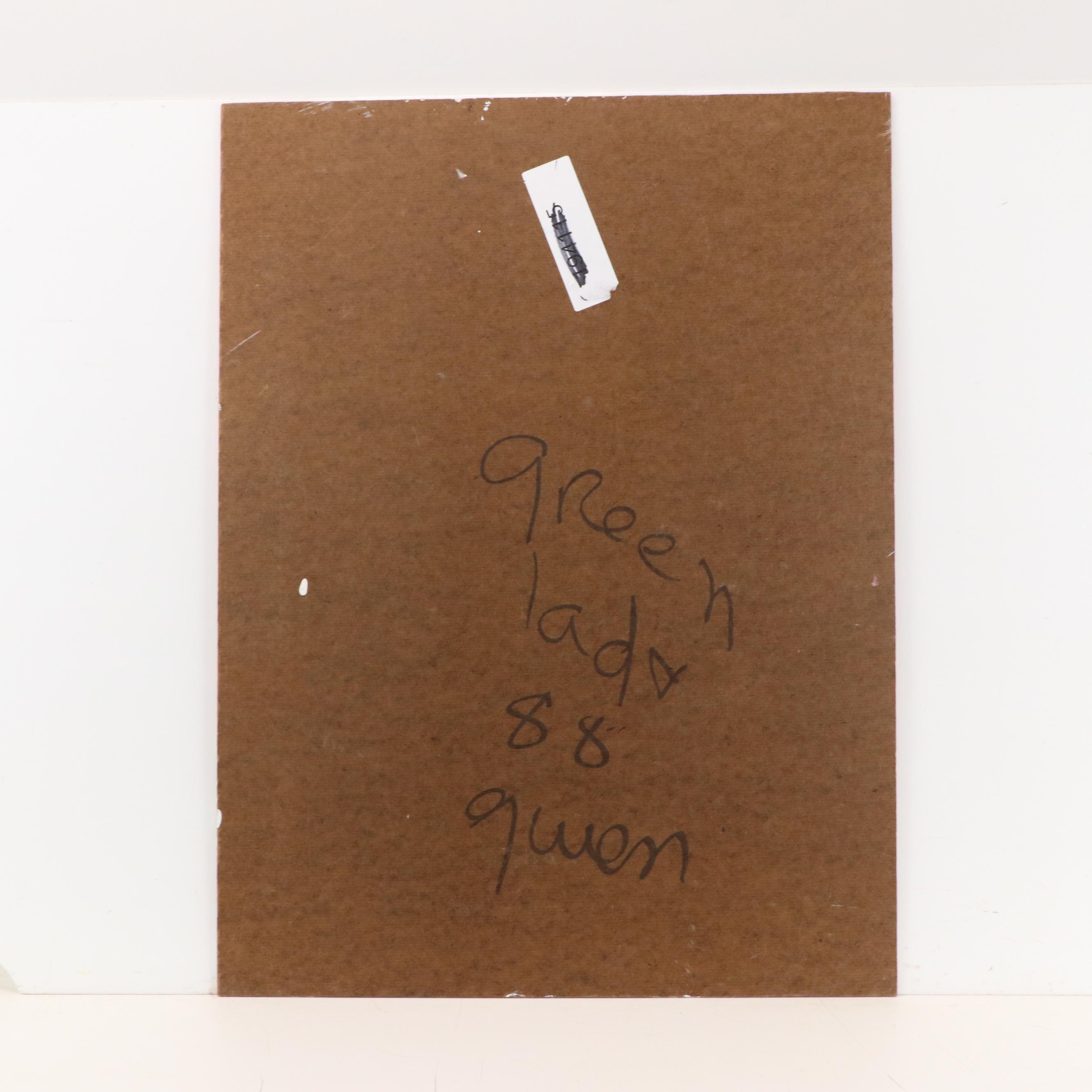 Gwen Doppler Abstract Acrylic Portrait Painting "Green Lady," 1998