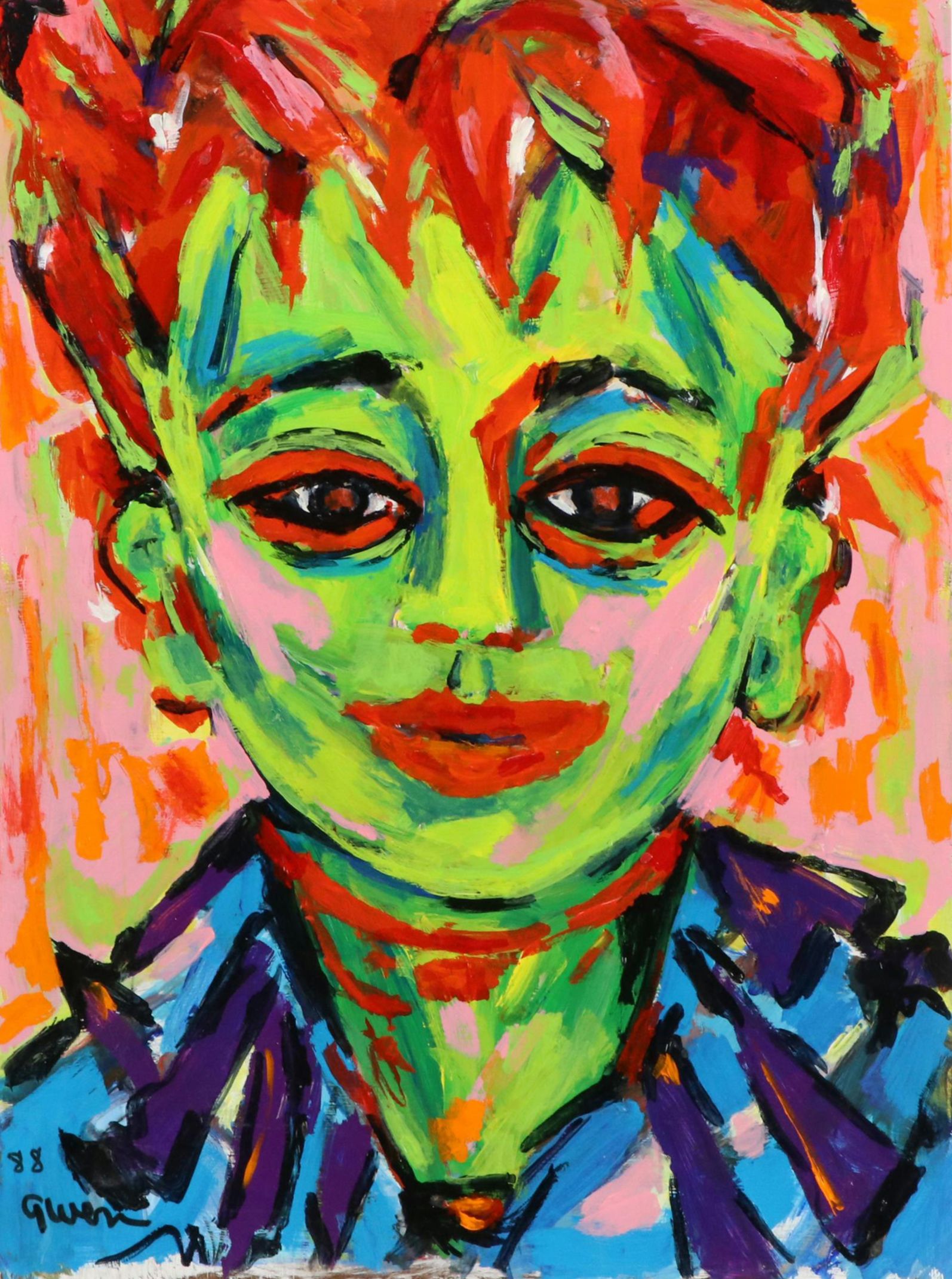 Gwen Doppler Abstract Acrylic Portrait Painting "Green Lady," 1998