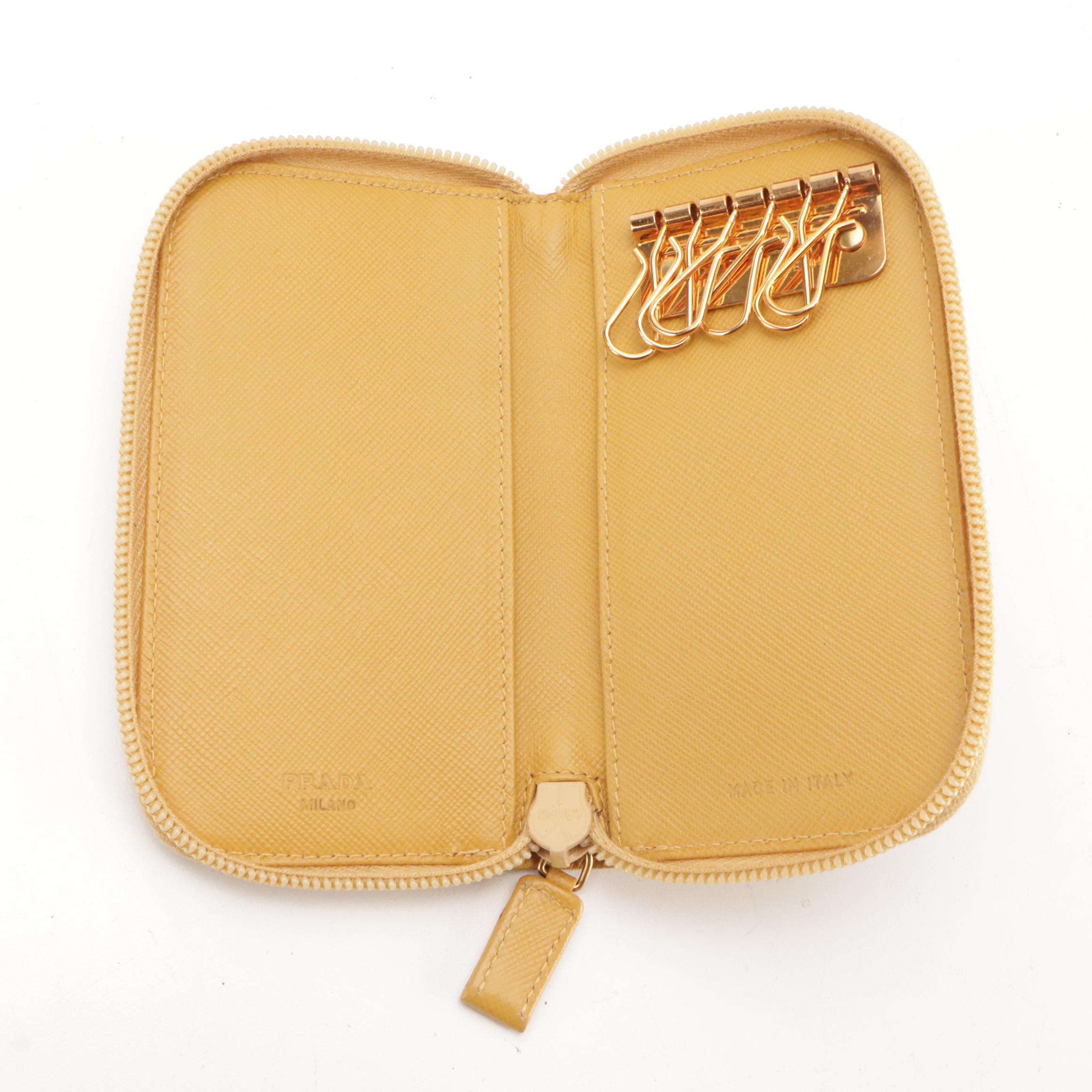 Prada Saffiano Leather 6-Hook Key Holder Zip-Around Case with Box