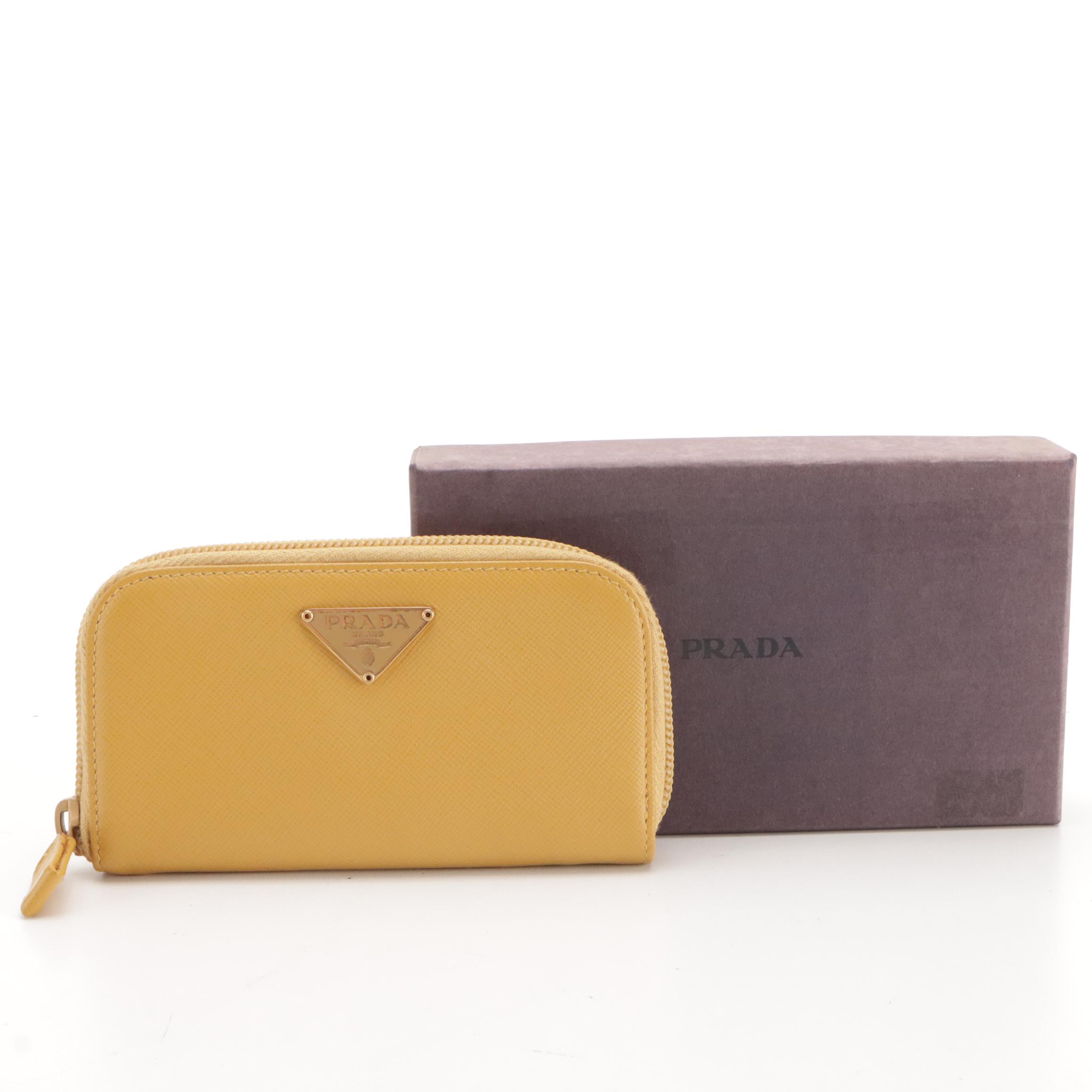 Prada Saffiano Leather 6-Hook Key Holder Zip-Around Case with Box