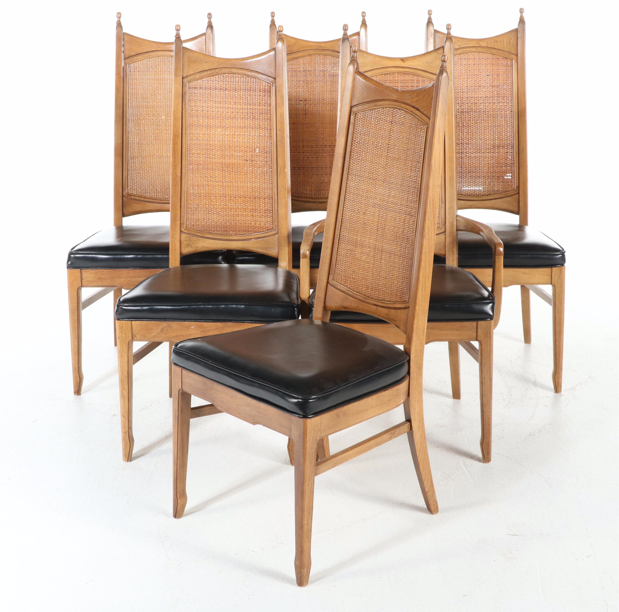Thomasville Mid Century Modern Pecan Dining Table and Six Chairs, circa 1963