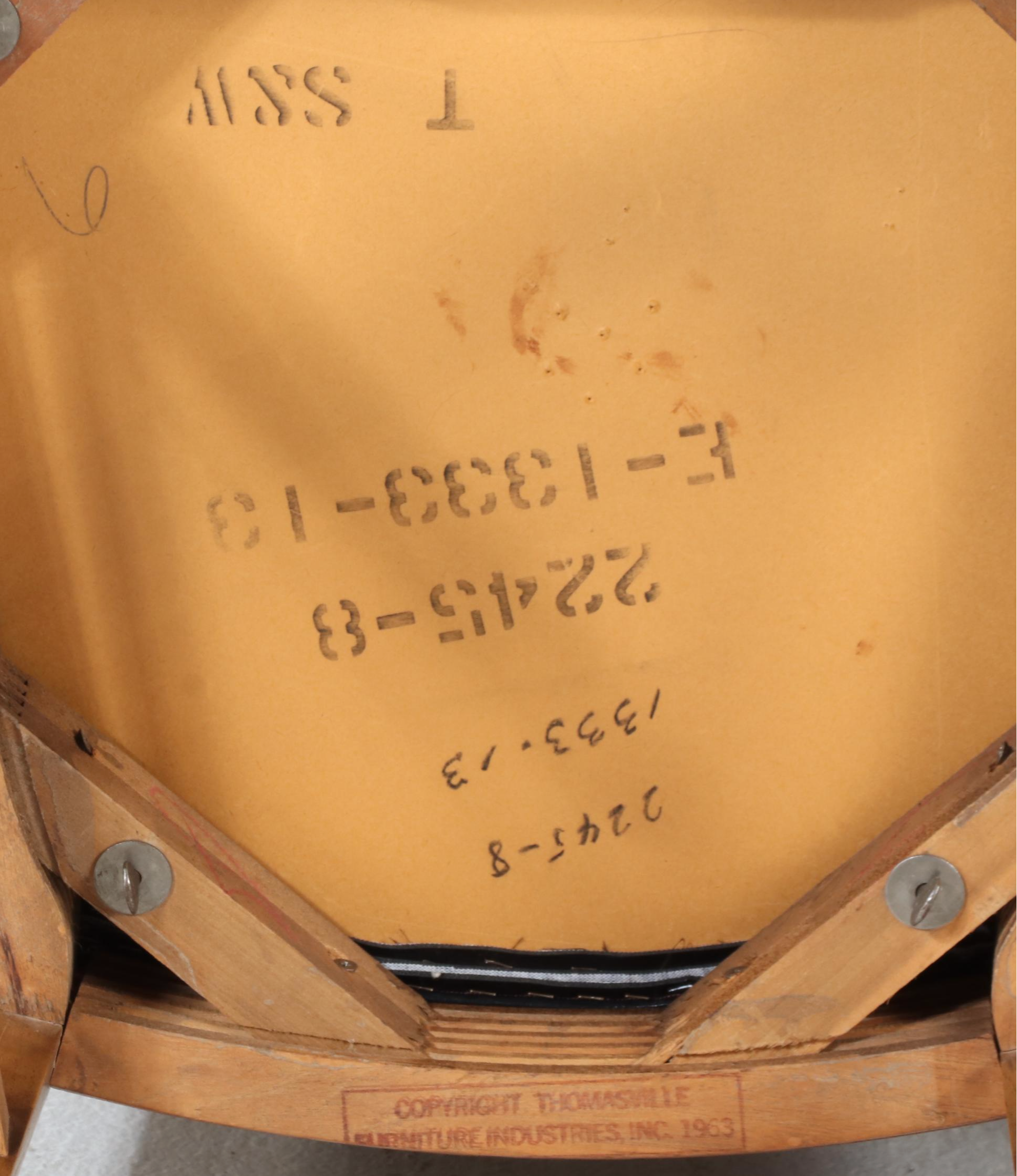 Thomasville Mid Century Modern Pecan Dining Table and Six Chairs, circa 1963