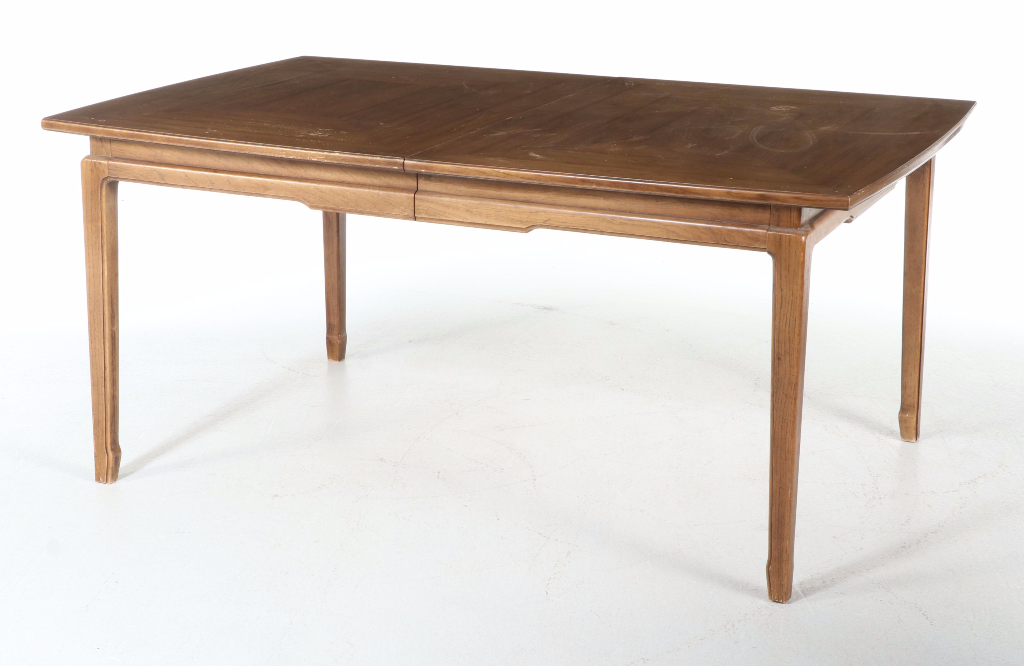 Thomasville Mid Century Modern Pecan Dining Table and Six Chairs, circa 1963