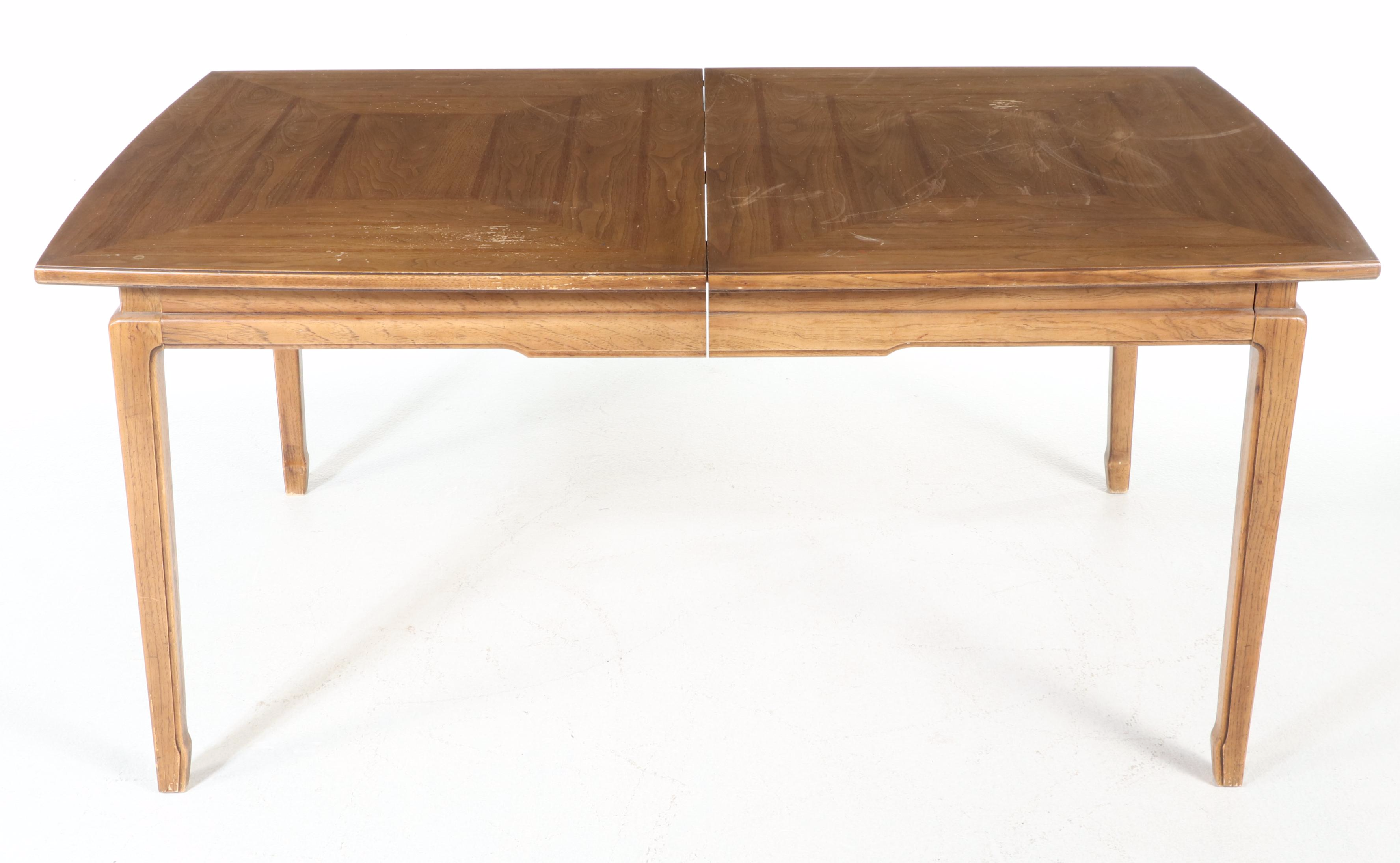 Thomasville Mid Century Modern Pecan Dining Table and Six Chairs, circa 1963