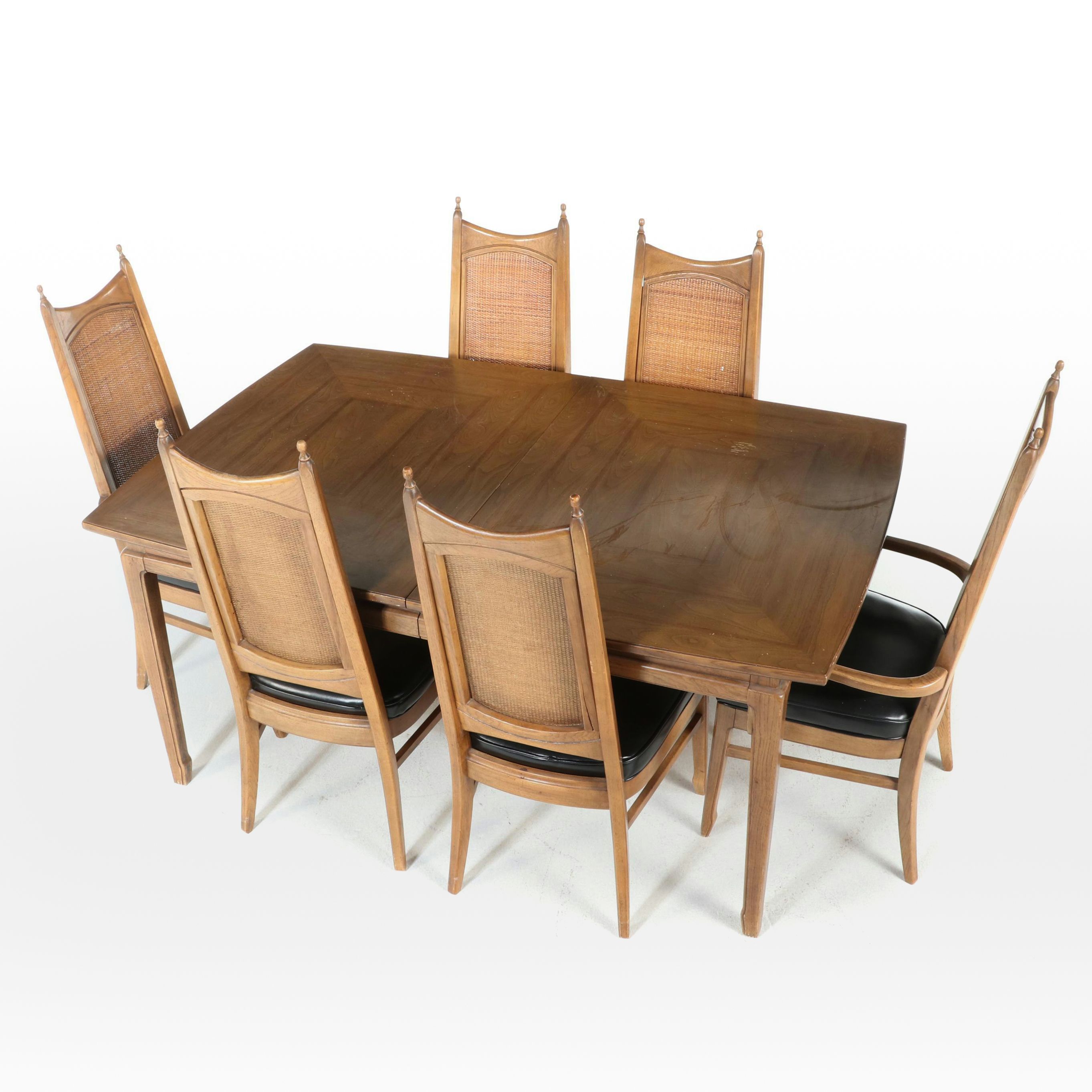 Thomasville Mid Century Modern Pecan Dining Table and Six Chairs, circa 1963