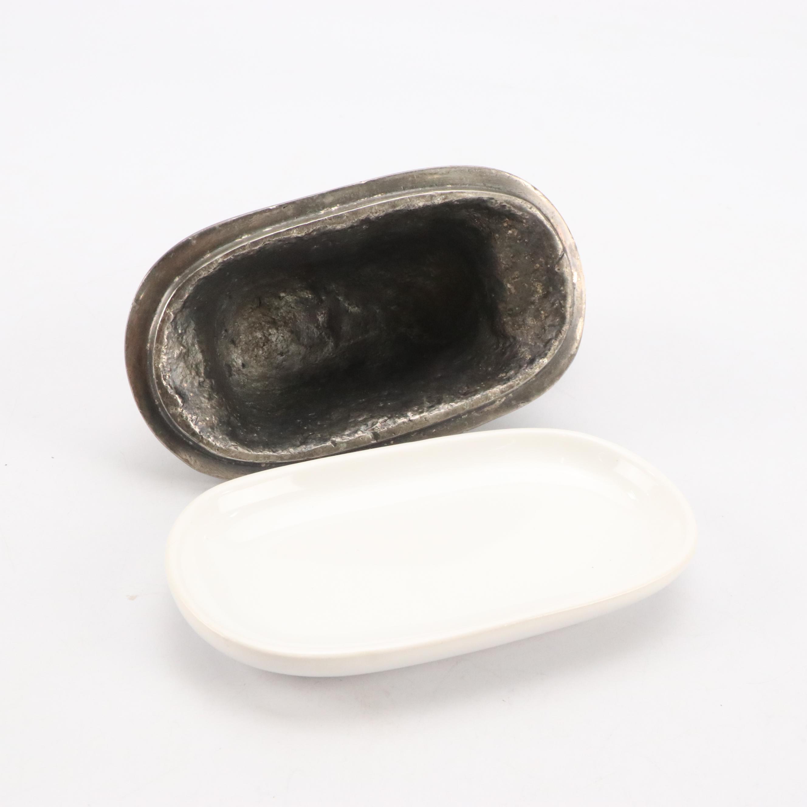 West German Brass Figural Turtle Desk Clock with Cast Metal Elephant Box