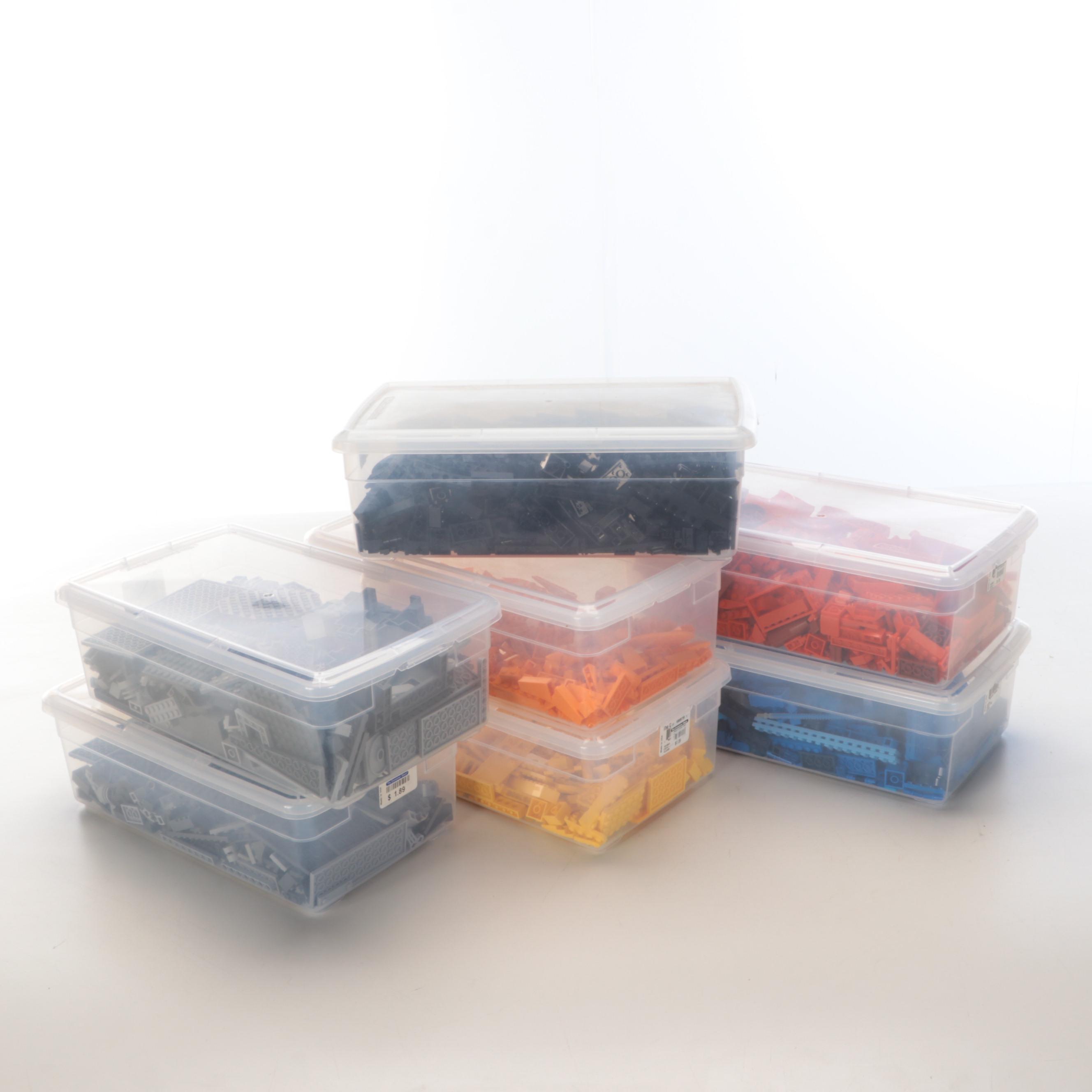 Solid Color LEGO Blocks in Storage Totes with Assorted LEGOs and T-Shirt