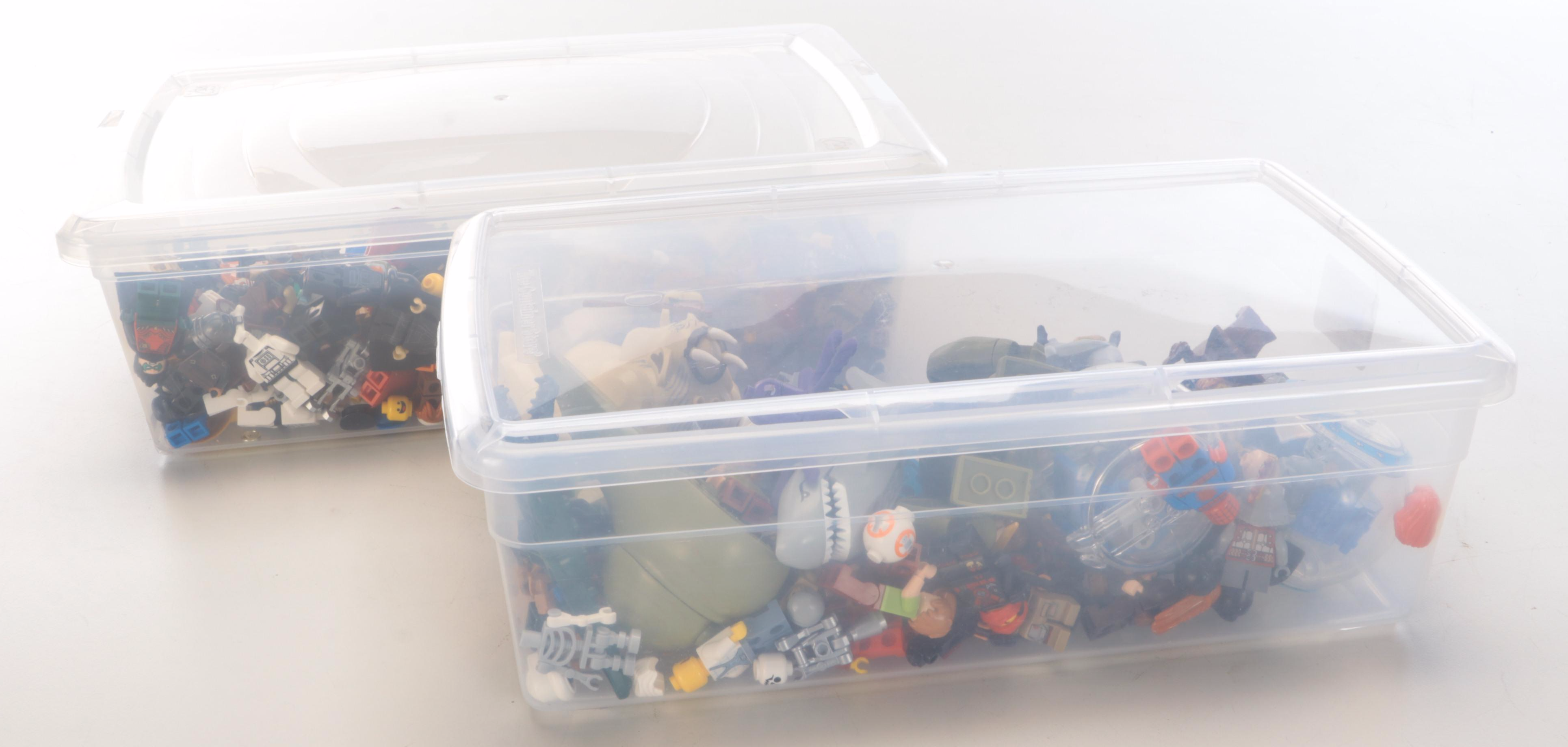 Solid Color LEGO Blocks in Storage Totes with Assorted LEGOs and T-Shirt