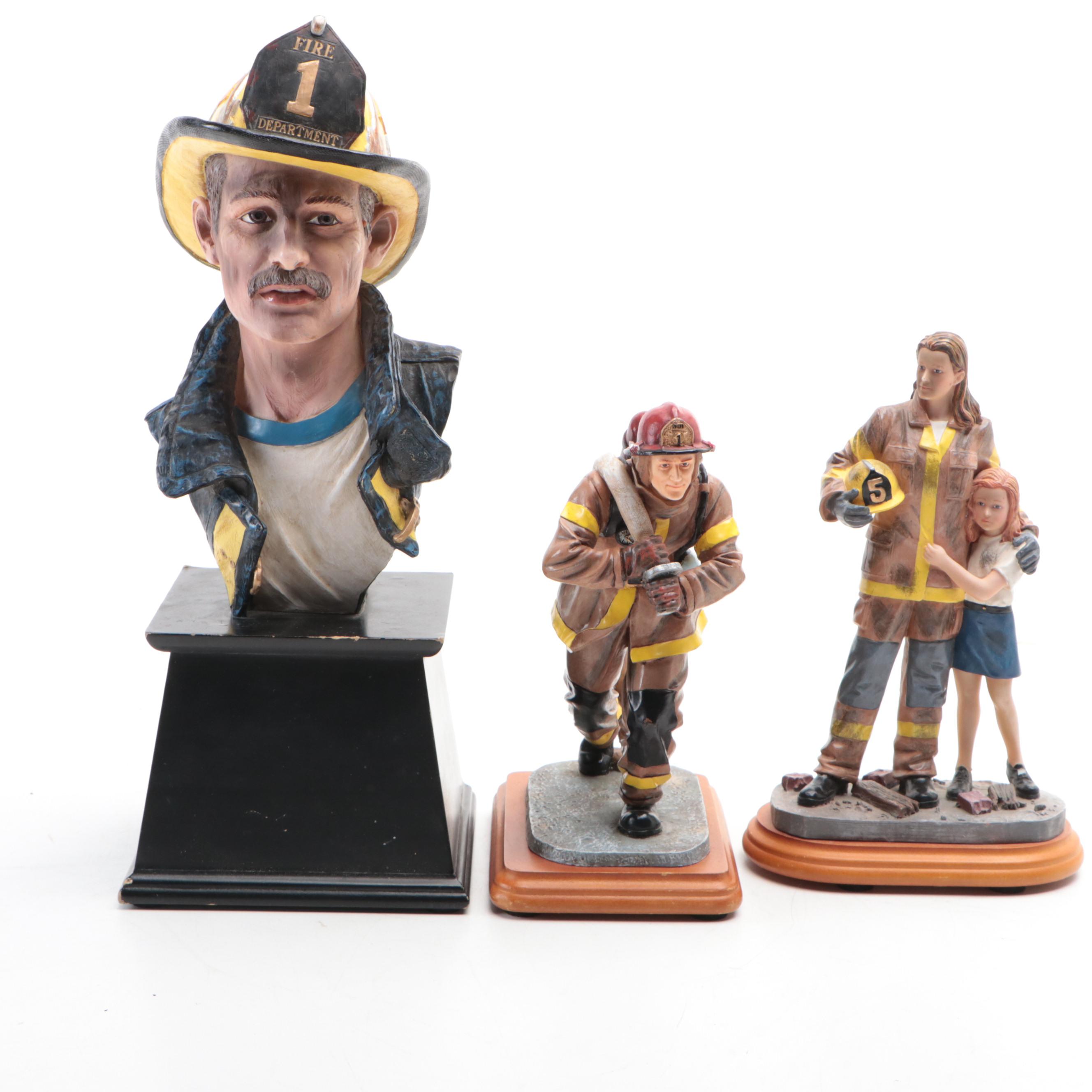 Vanmark Red Hats of Courage Resin Firefighter Figurines