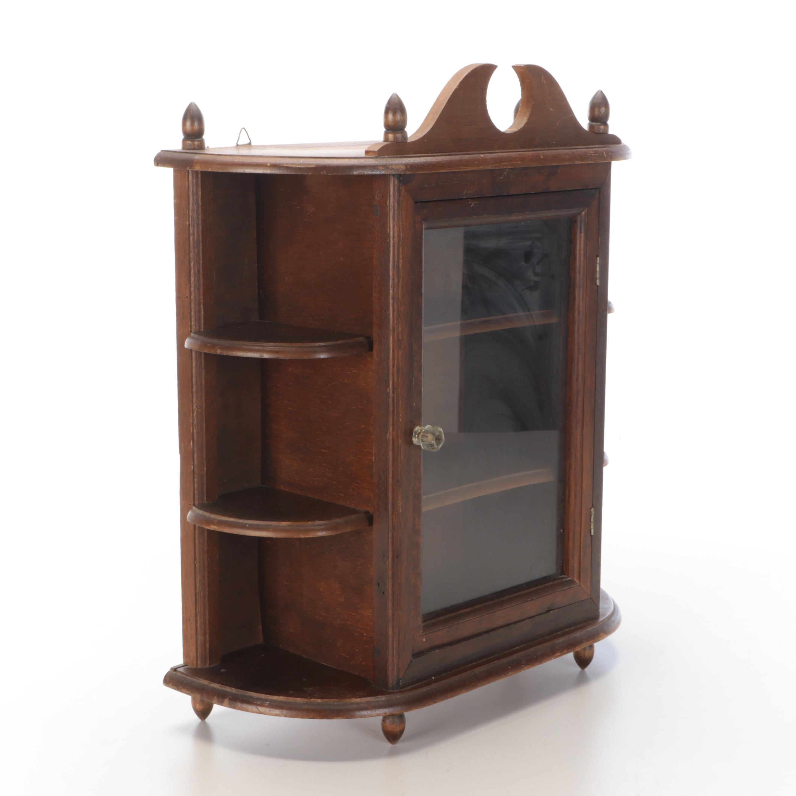 Federal Style Wooden Wall Hanging Curio Cabinet, Mid to Late 20th Century