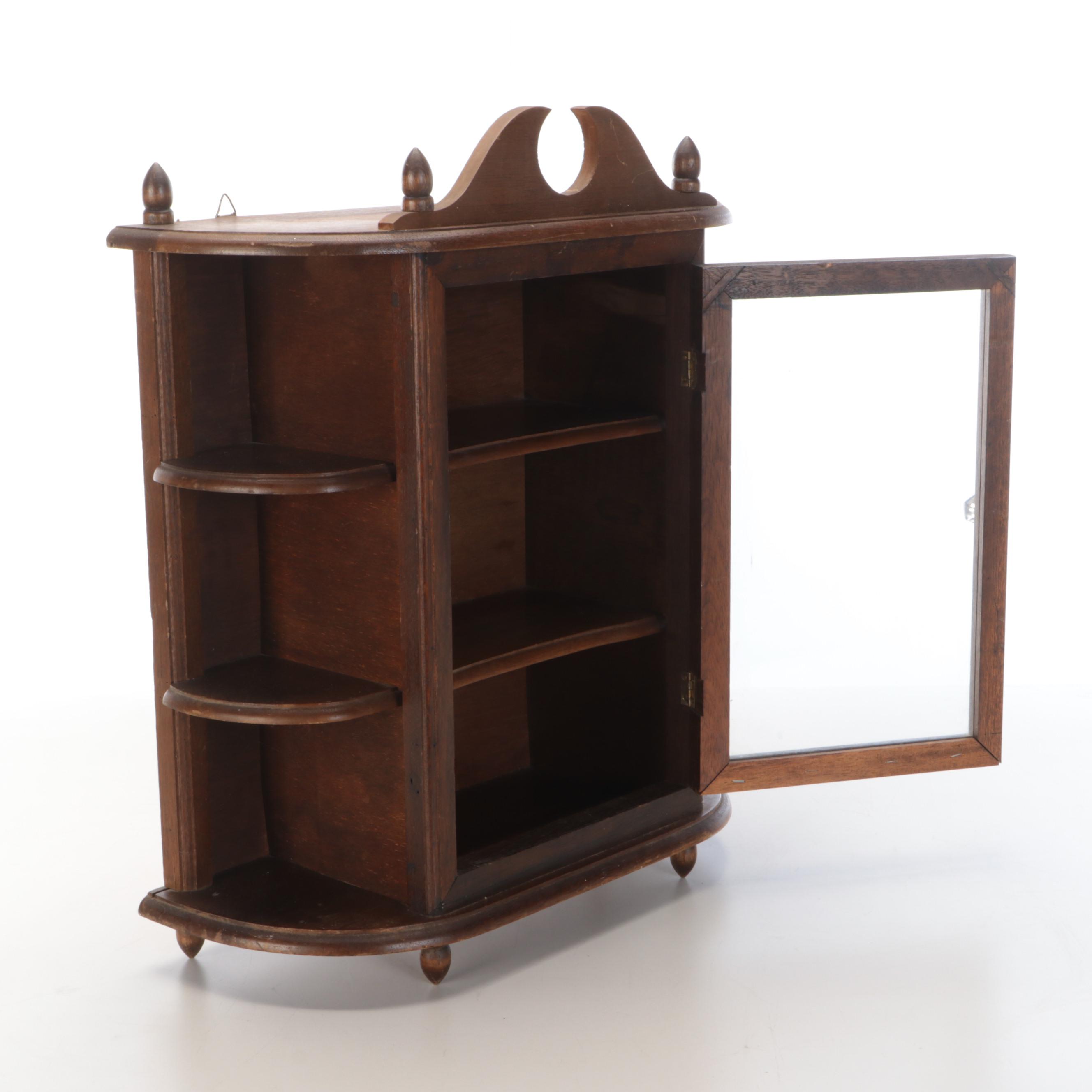 Federal Style Wooden Wall Hanging Curio Cabinet, Mid to Late 20th Century