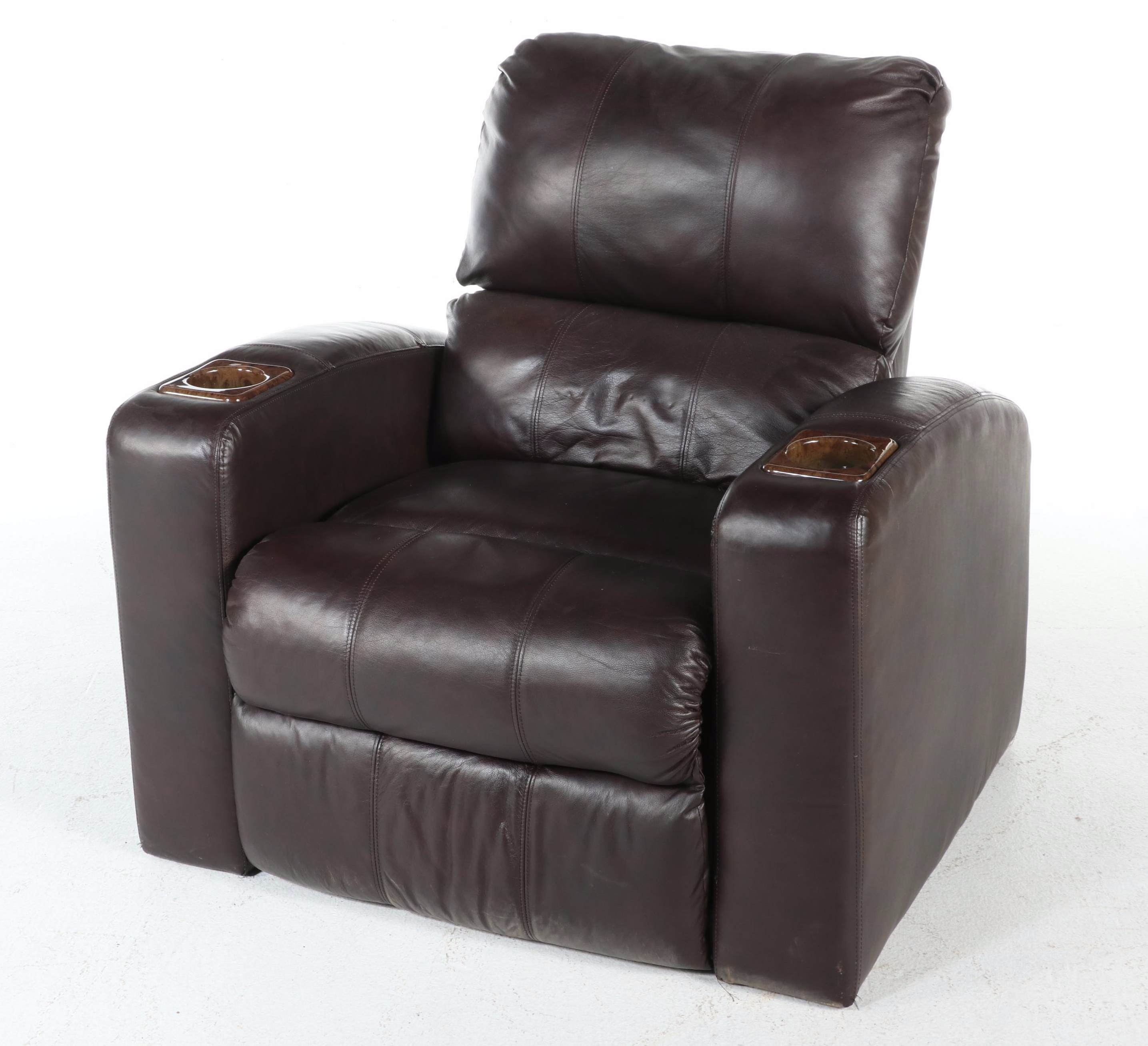 Pair of Lane Furniture Leather Recliners with Other Tuffted Ottoman