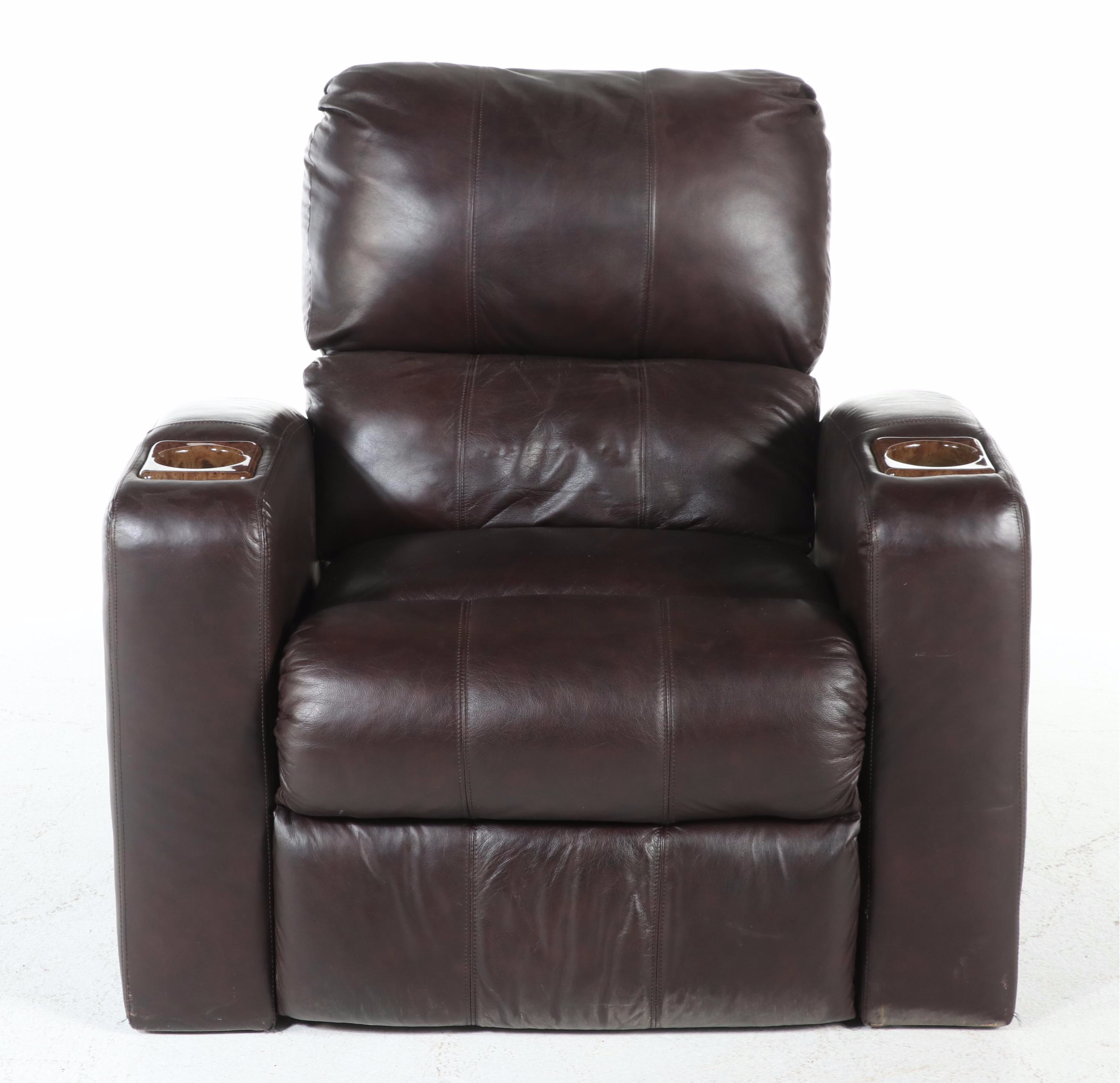 Pair of Lane Furniture Leather Recliners with Other Tuffted Ottoman