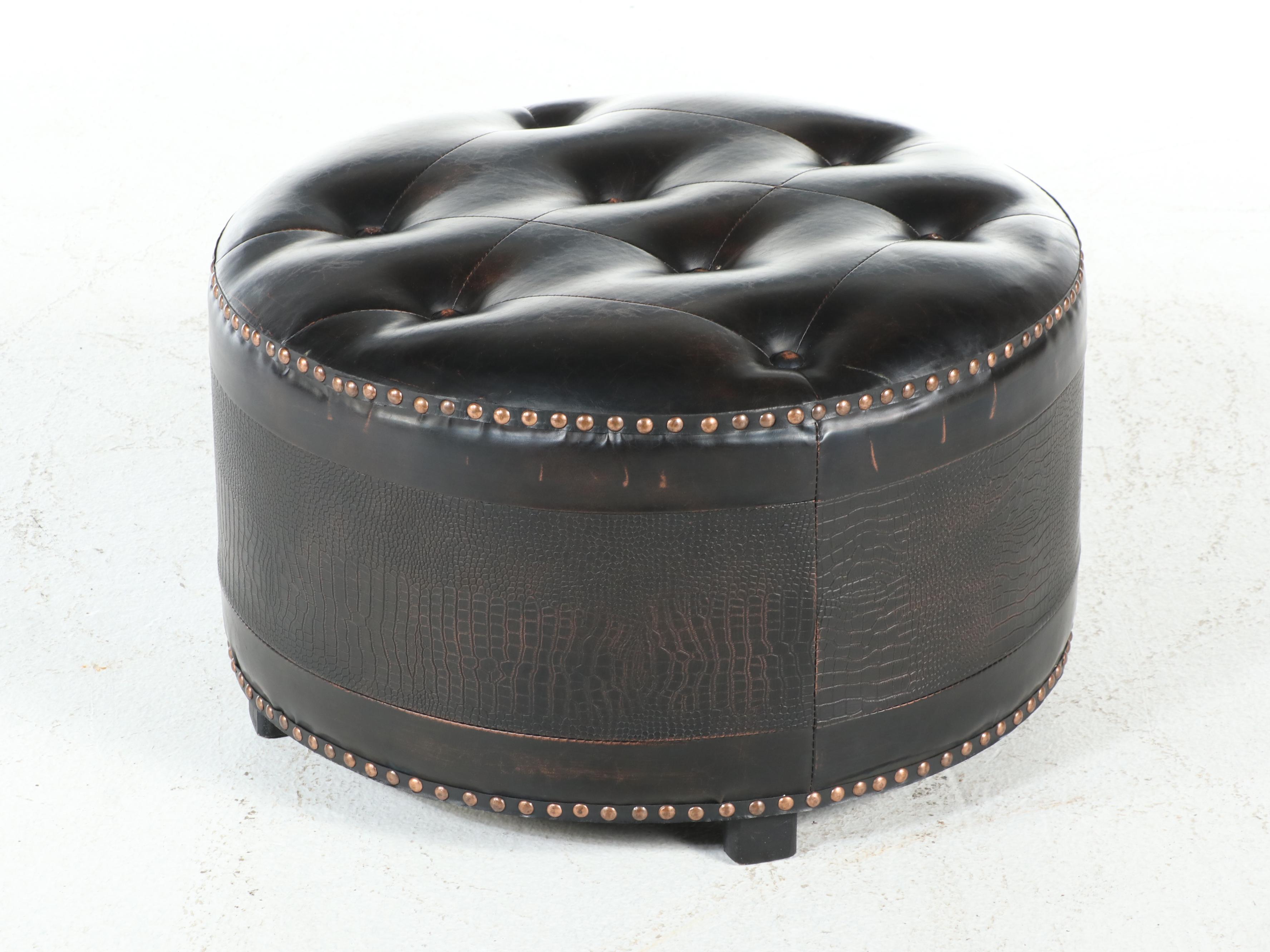 Pair of Lane Furniture Leather Recliners with Other Tuffted Ottoman