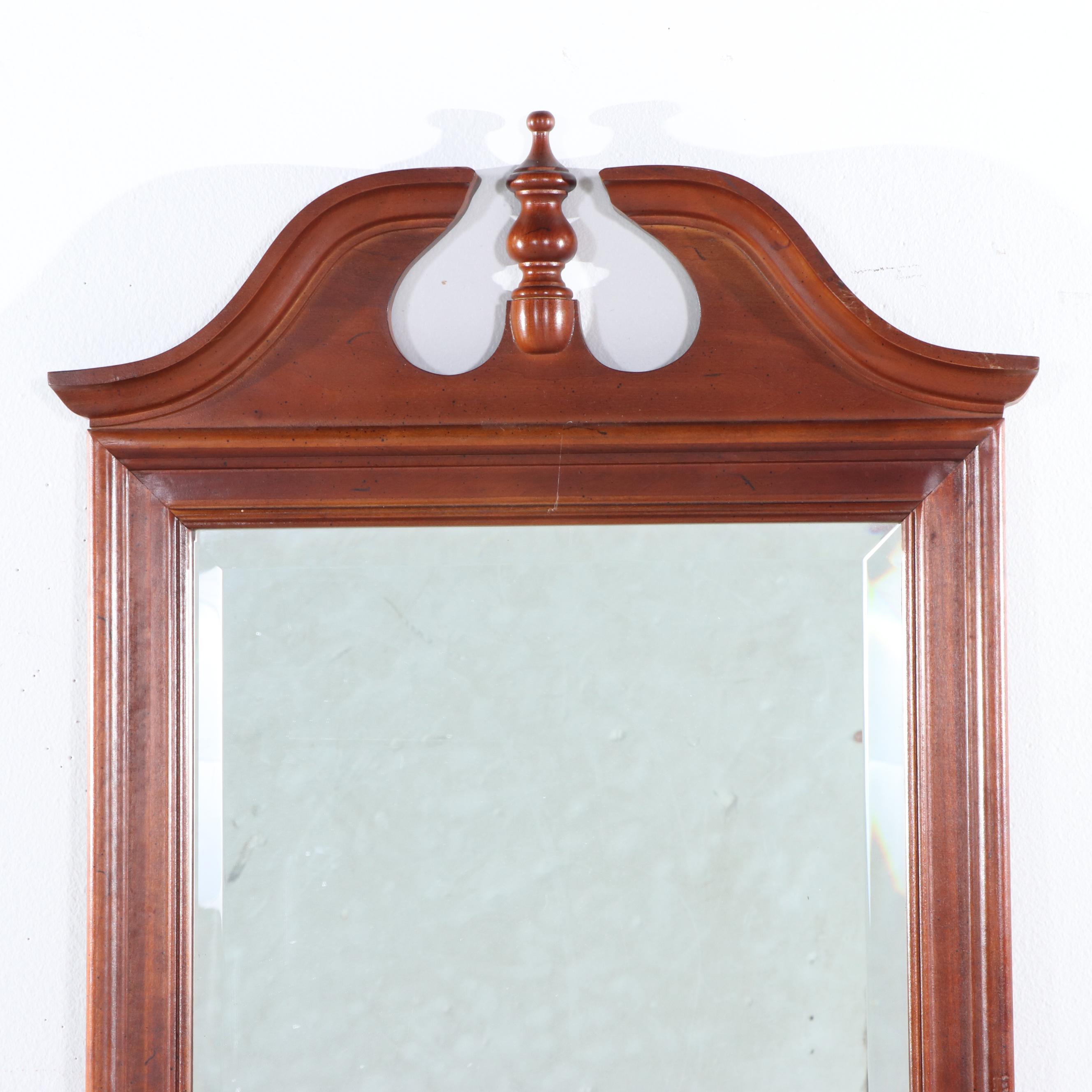 Chippendale Style Broken Bonnet Cherry Finish Mirror and Wall Shelf