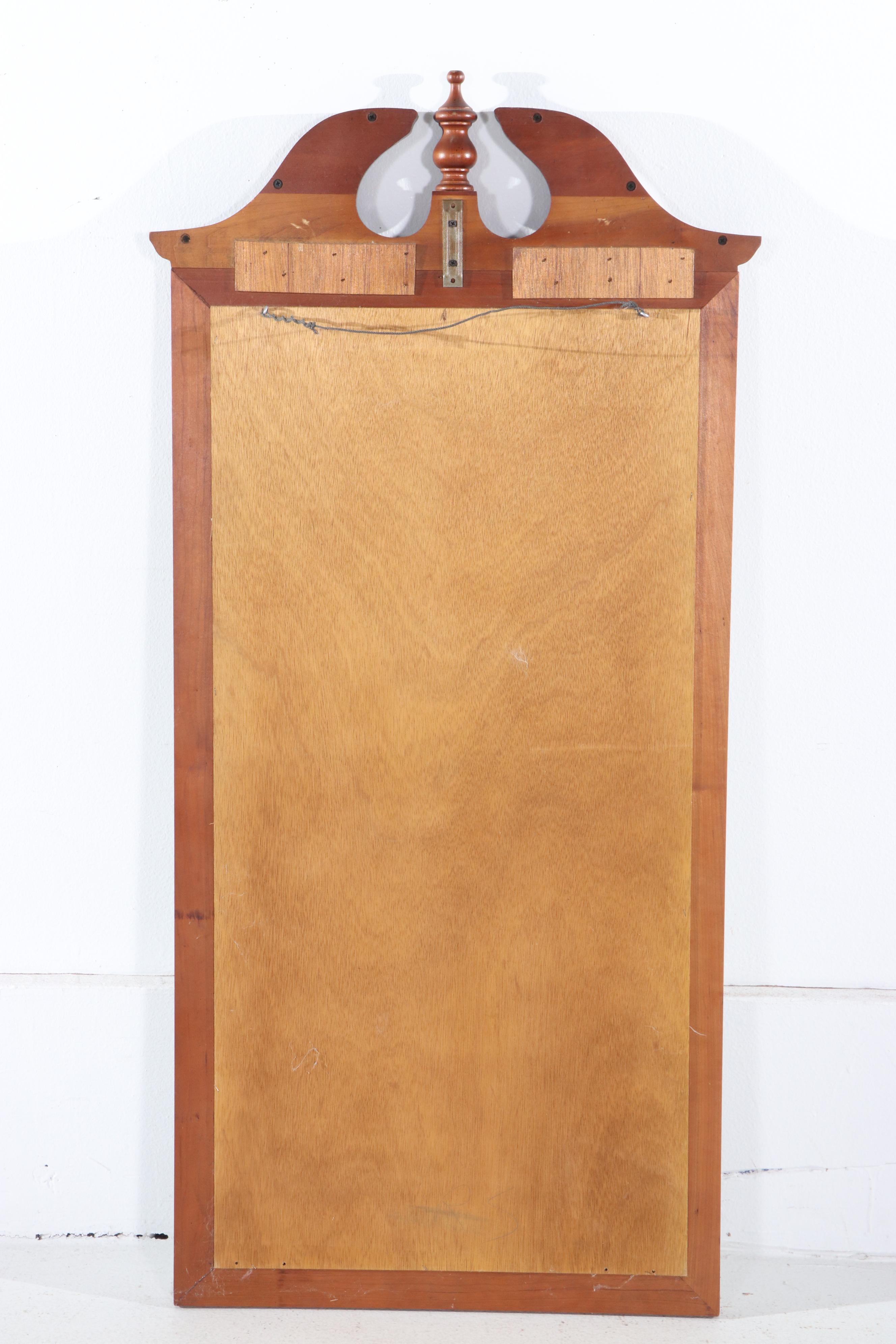 Chippendale Style Broken Bonnet Cherry Finish Mirror and Wall Shelf